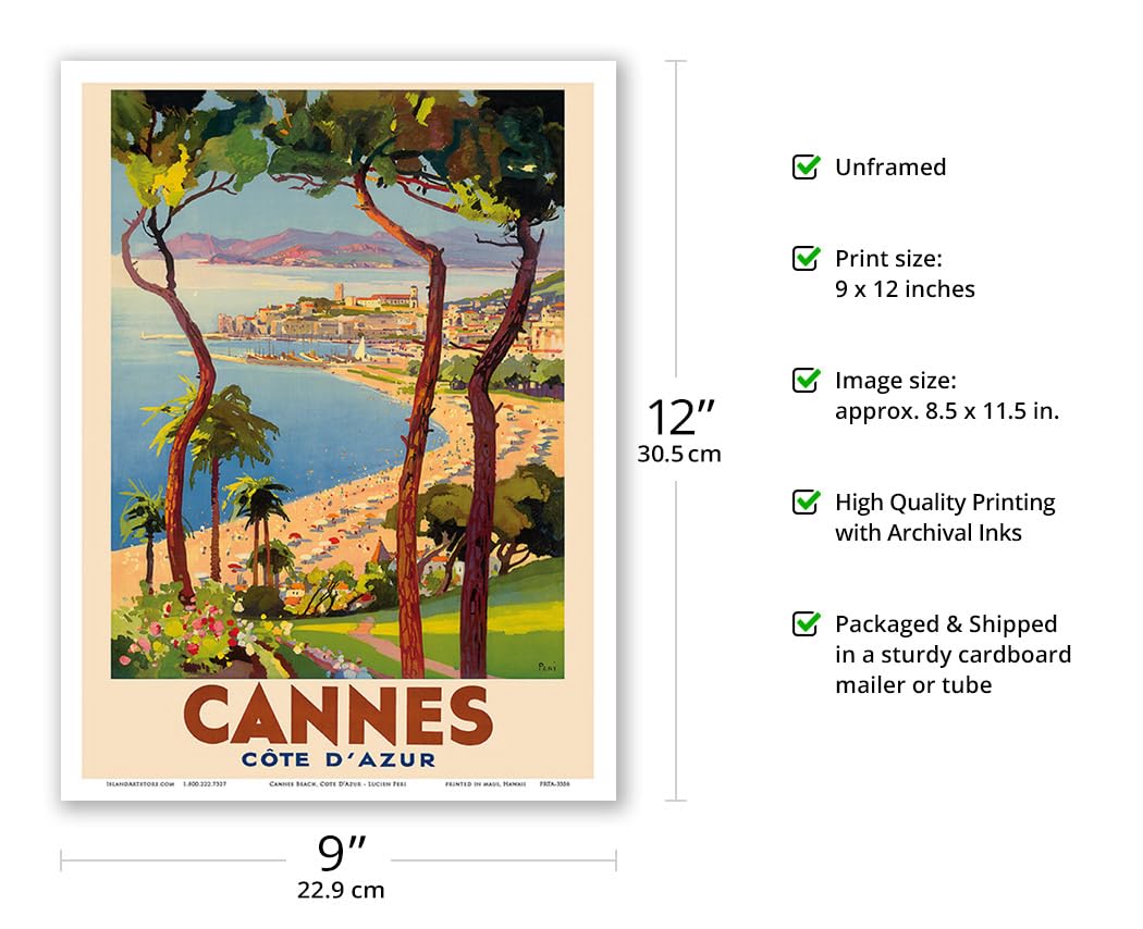 Cannes - Cte D'Azur France - French Riviera - Vintage Travel Poster By Lucien Peri C.1938 - Master Art Print (Unframed) 9In X 12