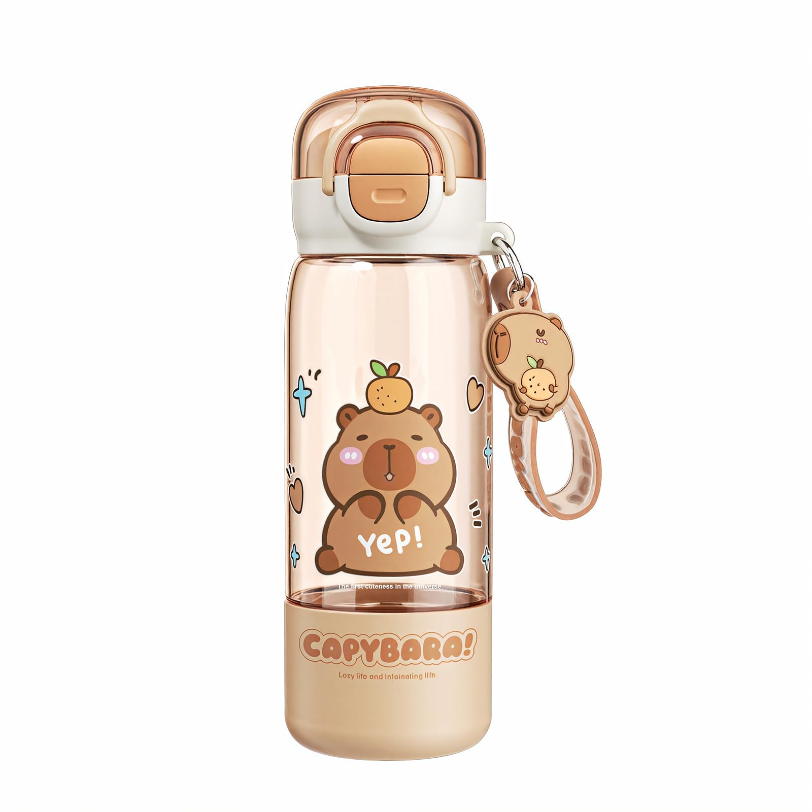 Lebaley Capybara Water Bottle with Lid Keychain - 510ml/18oz Cute Water Bottles with Straw and Leak Proof Locking Lid, Bpa-free 
