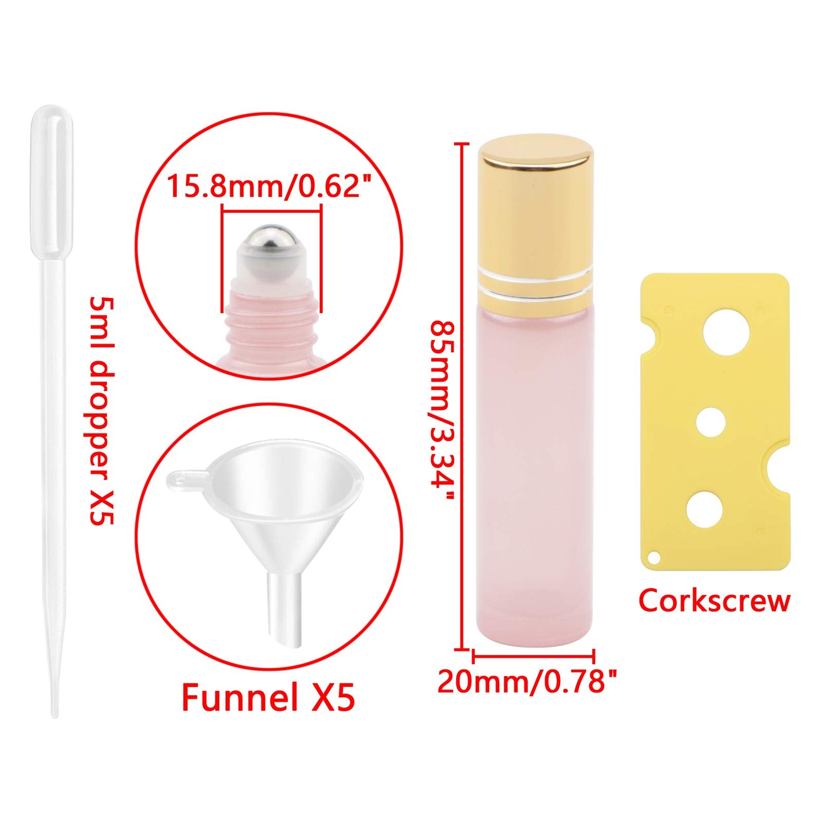 Jiuwu 10Ml Small Oil Bottle 0.3 Oz Essential Glass Oil Bottles 10 Pack Essential Oils Roller Bottle With 1 Opener Tool, 5 Funnel