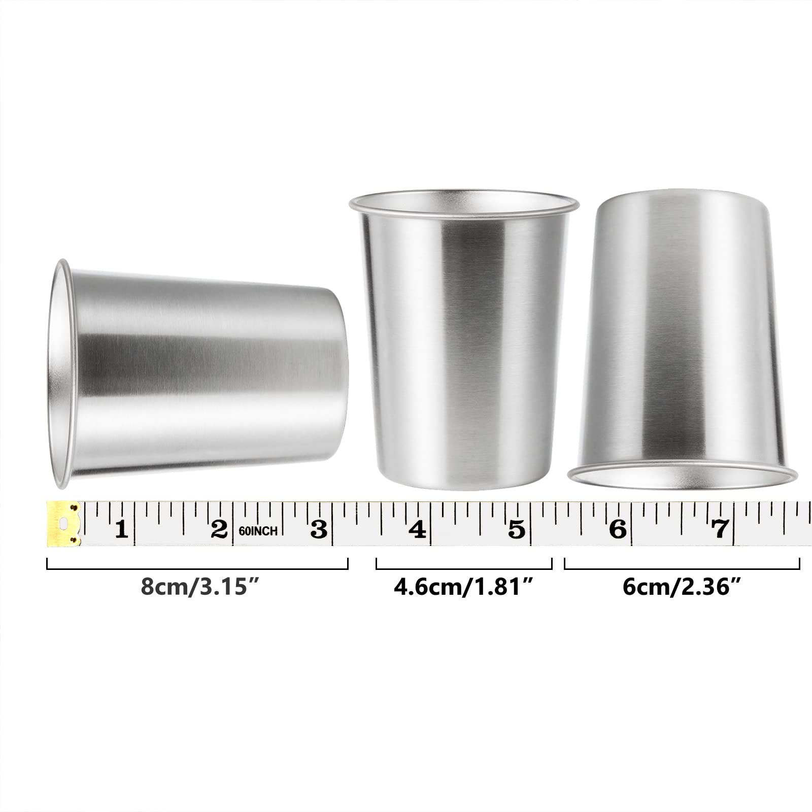 Yolcar 4Pack 6Oz Small Stainless Steel Cups, Bpa Free Healthy Pint Drinking Cups Metal Drinking Glasses For Kids (Silver, 170Ml/