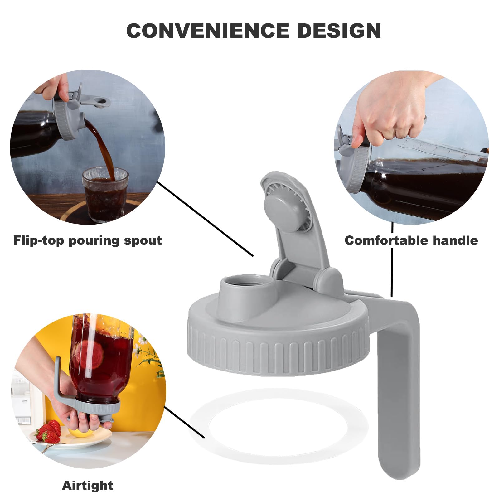Mason Jar Pour Spout Lid For Wide Mouth Mason Jars, Airtight Mason Jar Pitcher Flip Cap Lid With Handle, Leak-Proof And Durable,