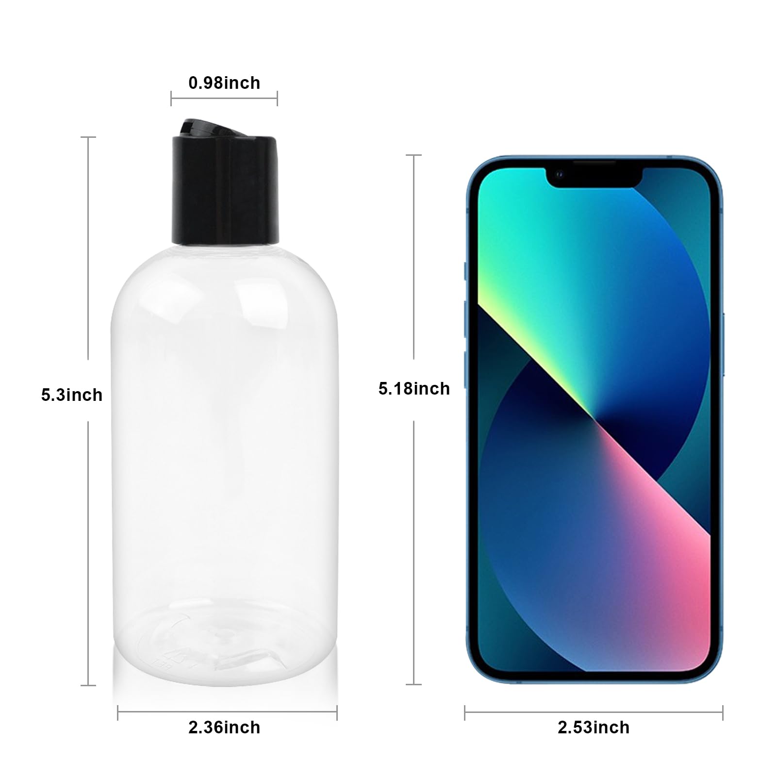 2 Pack 8 Oz Empty Plastic Bottles With Black Disc Caps Reusable Clear Leak-Proof Travel Squeeze Containers For Shampoo Condition
