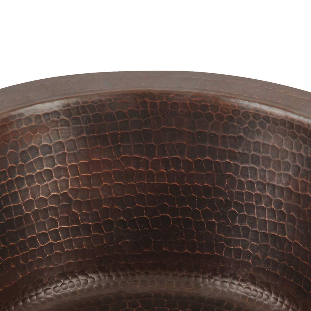 Premier Copper Products Br12Db2 12-Inch Round Hammered Copper Bar Sink With 2-Inch Drain Opening