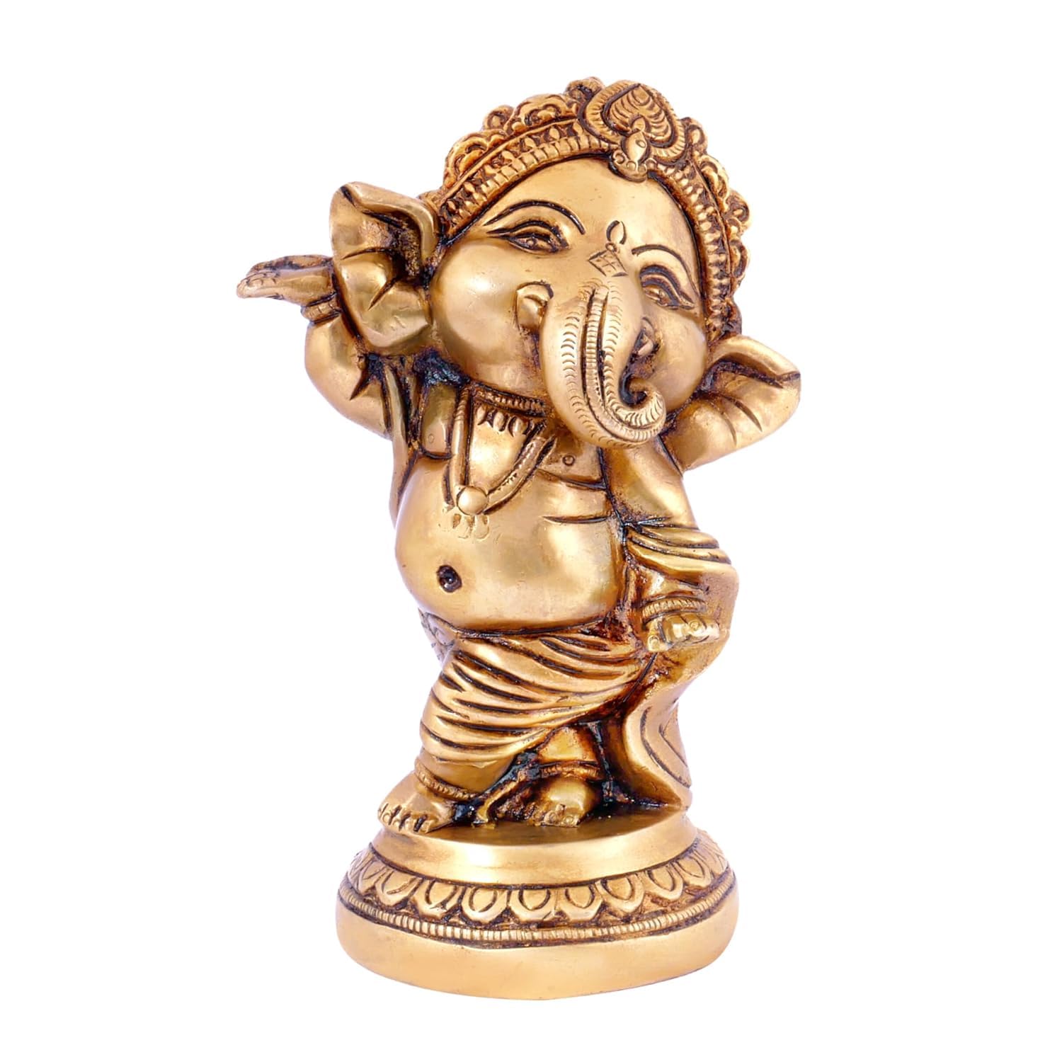 Shreeyaash Brass Baby Dancing Ganesha Statue Hindu God Ganpati Idol Home Decorative Items Little Ganpati Murti (Golden1.04 Kg)