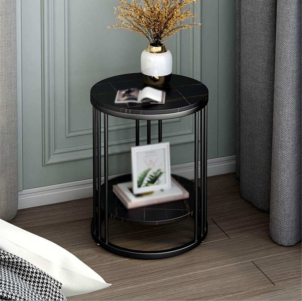 Vuhome Modern Round Coffee Table, Nesting Table & Side Table With 2Tier Metal Frame, Black Mdf Top, Living Room Accent Table