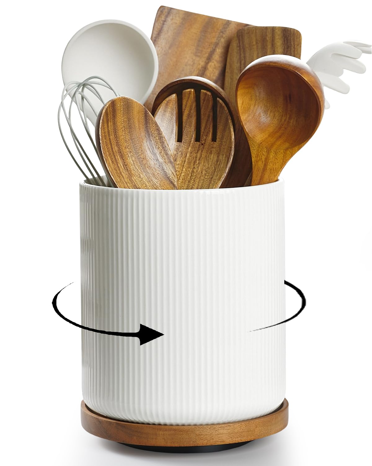 getstar 360 Rotating Large Kitchen Utensil Holder, Ceramic Cooking Utensil Holder for Kitchen Counter with Rotatable and Detacha