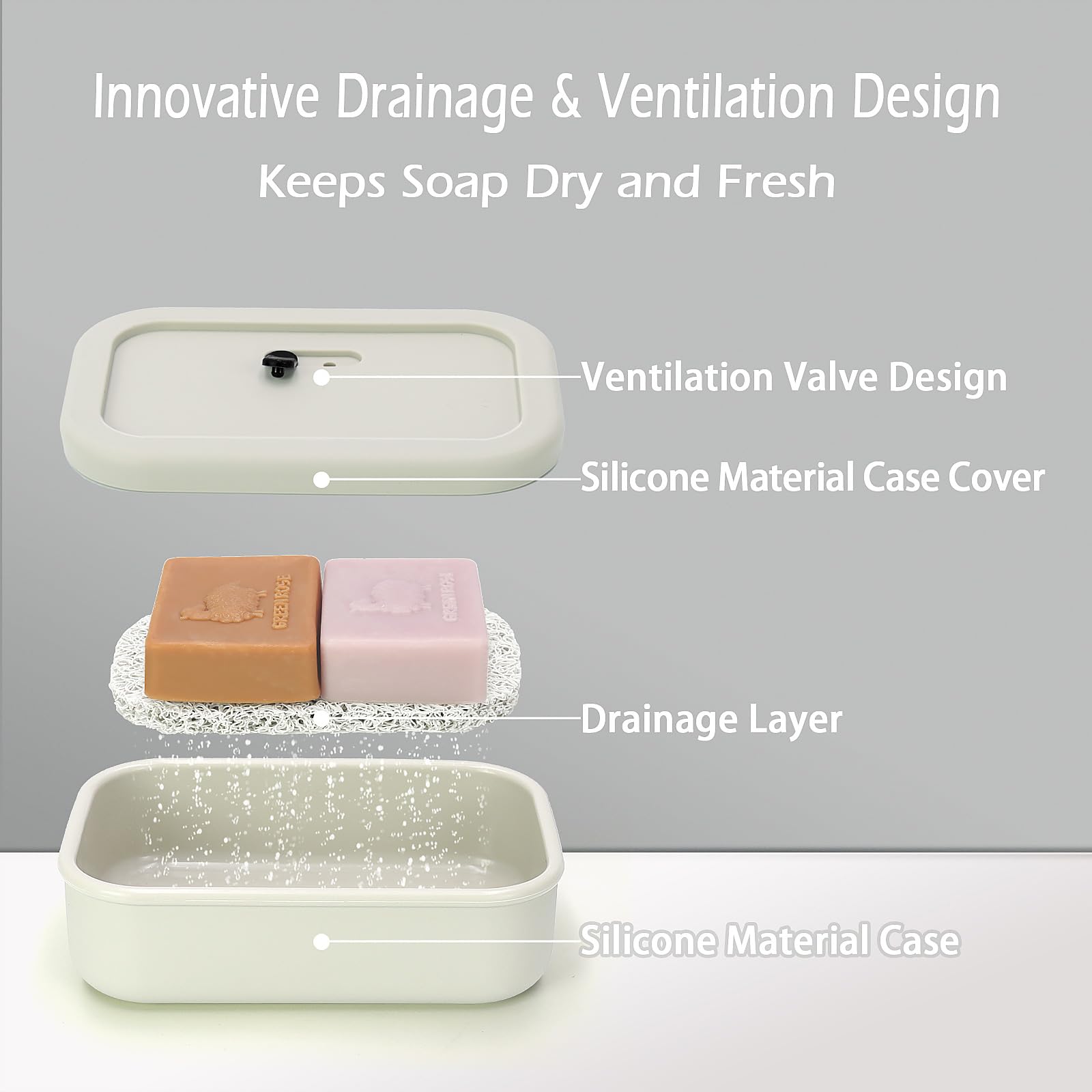 Aidimming Enhanced Leak Proof Travel Soap Case,Shatterproof Silicone Soap Holder For Traveling, Shampoo And Conditioner Bars Soa
