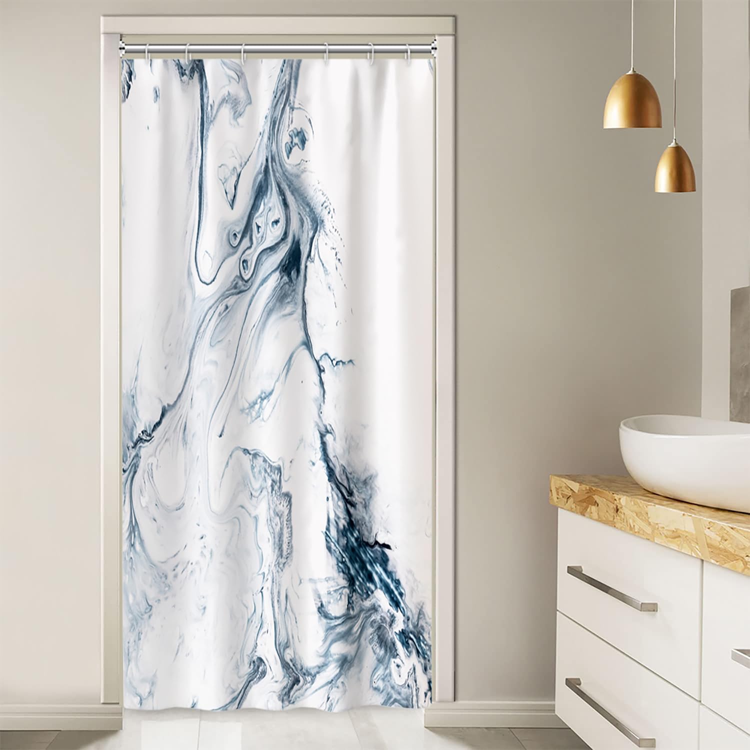 Ruelvth Stall Shower Curtain, Blue Marble Small Shower Curtain Modern Abstract Blue And White Waterproof Fabric Rv Shower Curtai