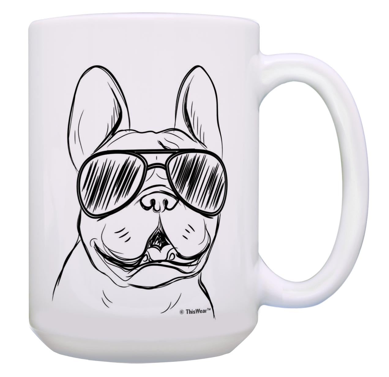 Dog Cup French Bulldog Sunglasses Mug French Bulldog Mug Frenchie Gift 15-Oz Coffee Mug Tea Cup White