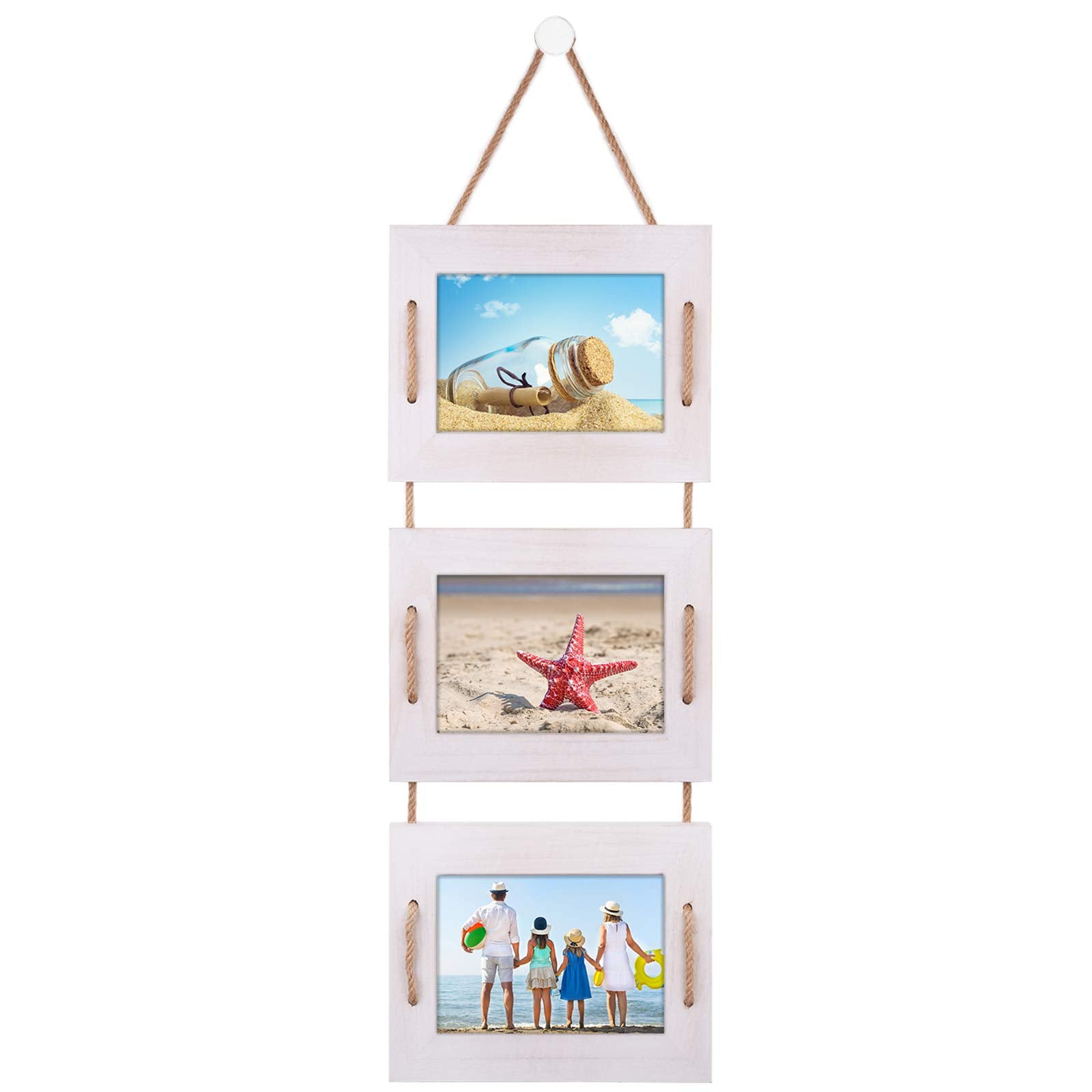DLQuarts 5x7 Hanging Picture Frames Collage Wall Decor, 3-Opening Photo Frame 5x7 Without Mat & 3.5x5 with Mat, Rustic Wood 3-Fr
