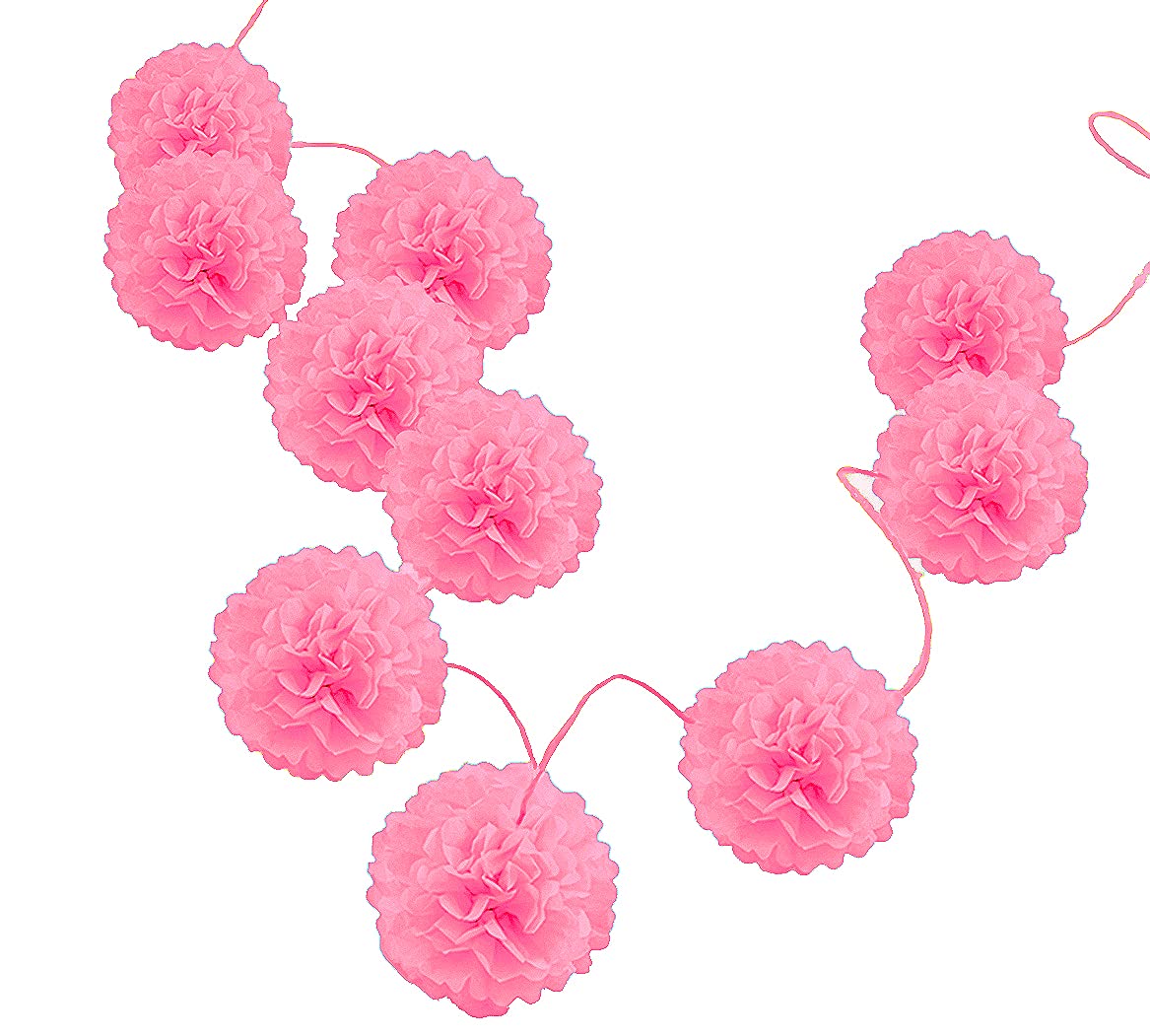 Pack Of 10 Tissue Paper Flower Ball Pom Pom Party Decoration Indoor Outdoor 6'' 8'' 10'' 12'' 14'' (Rose Pink, 8'')