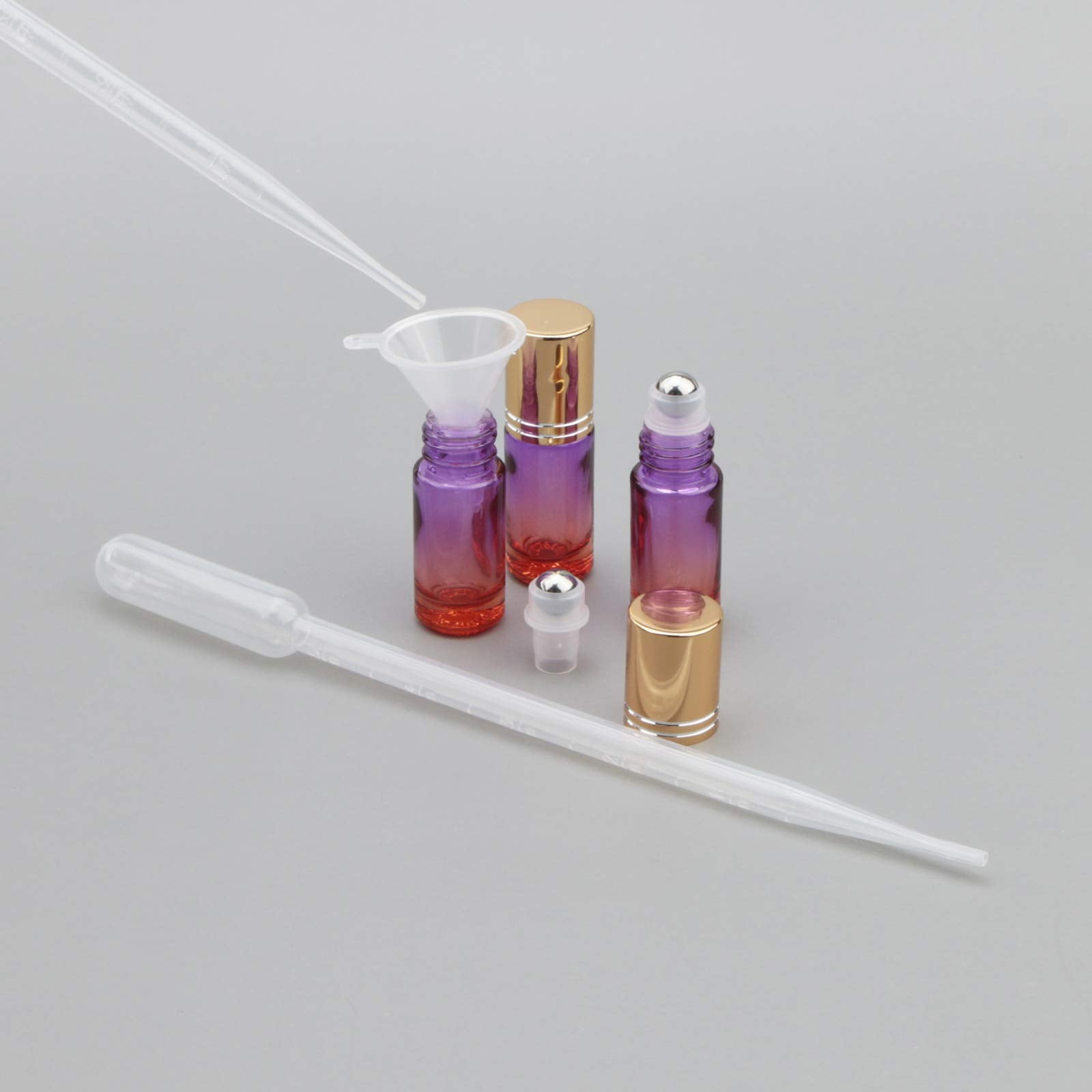 Jiuwu Refillable Essential Oil Roller Bottles Set - 10 Glass Roll-On Bottles For Oils With Stainless Steel Roller Balls, Gold Ca