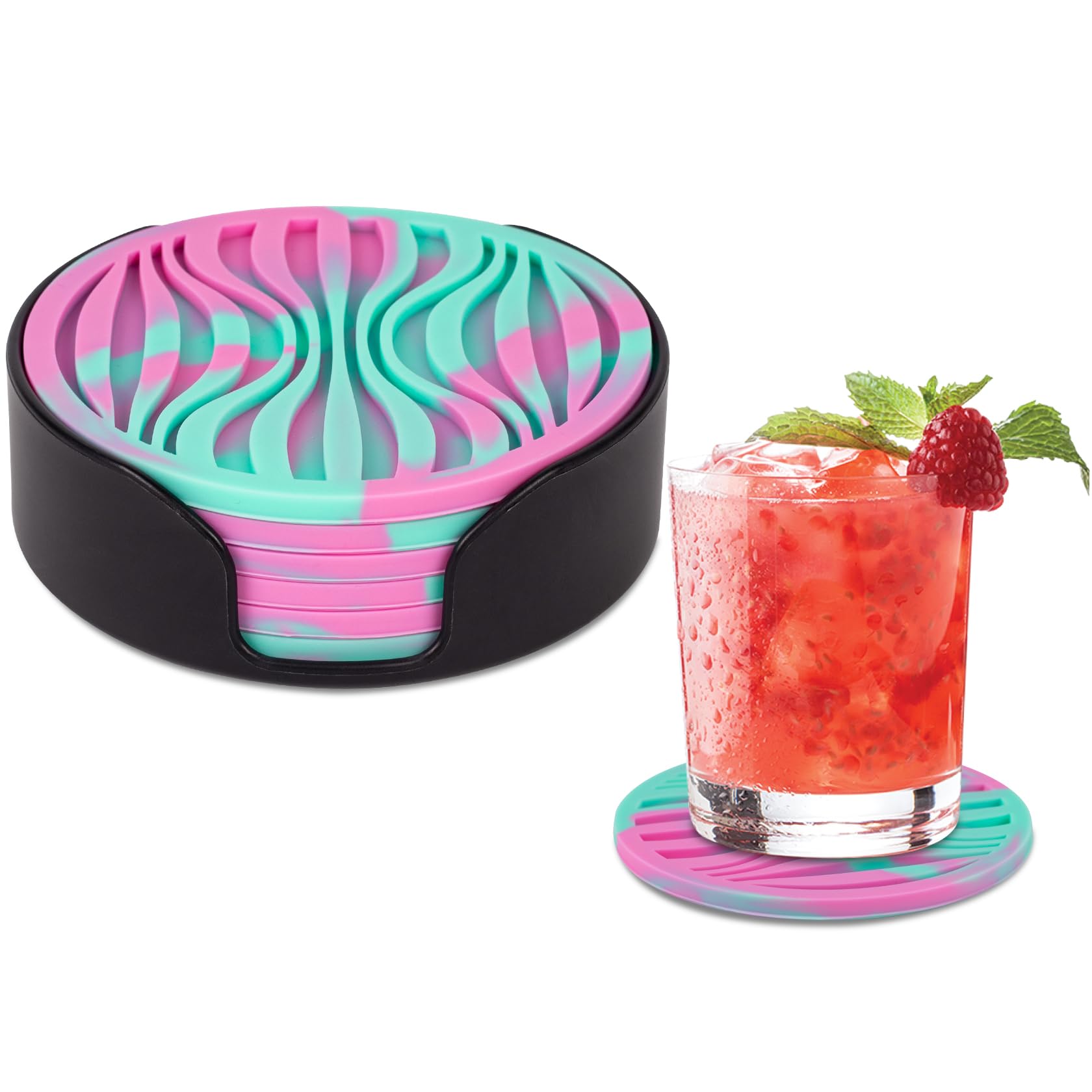 Kehouxre 6 Pack Drink Coasters,Coasters For Drink With Holder,Non-Slip Silicone Coasters,Rubber Coasters Live For Hot Or Cold Dr
