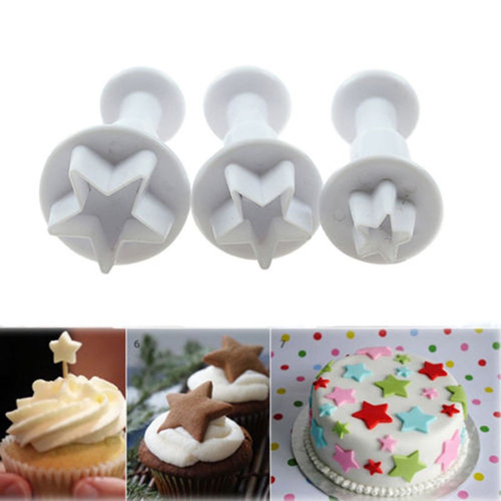 Star Small Fondant Plunger Cutter Set Cake Cookies Decorating Tool Mold-Tiny 3 Pieces(Mini)