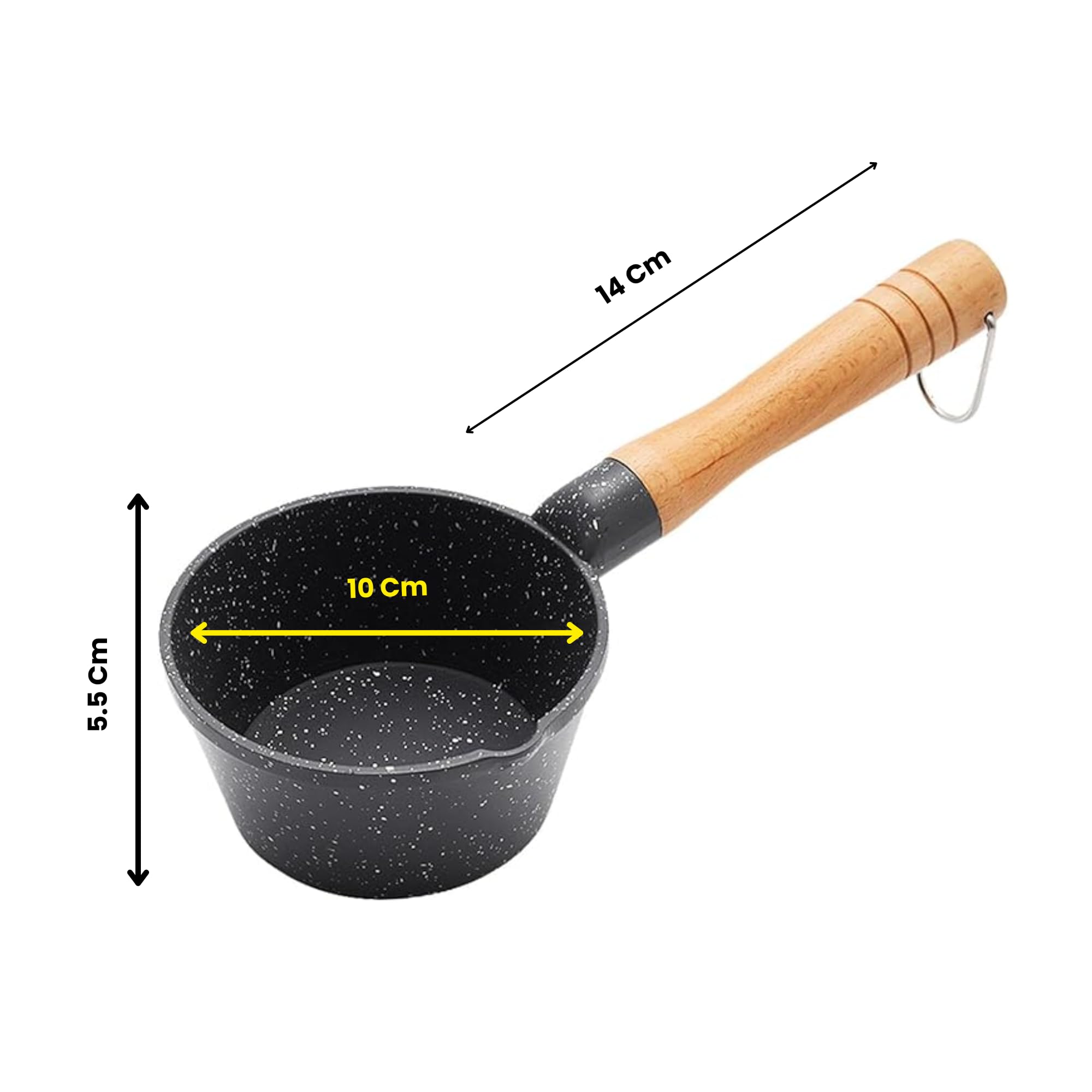 Homeessentials Deep Frying Tadka Pan With Wooden Handle - Non-Stick Maifan Material For Vaghar, Chounk, Baghar - Frying Dal/Spic