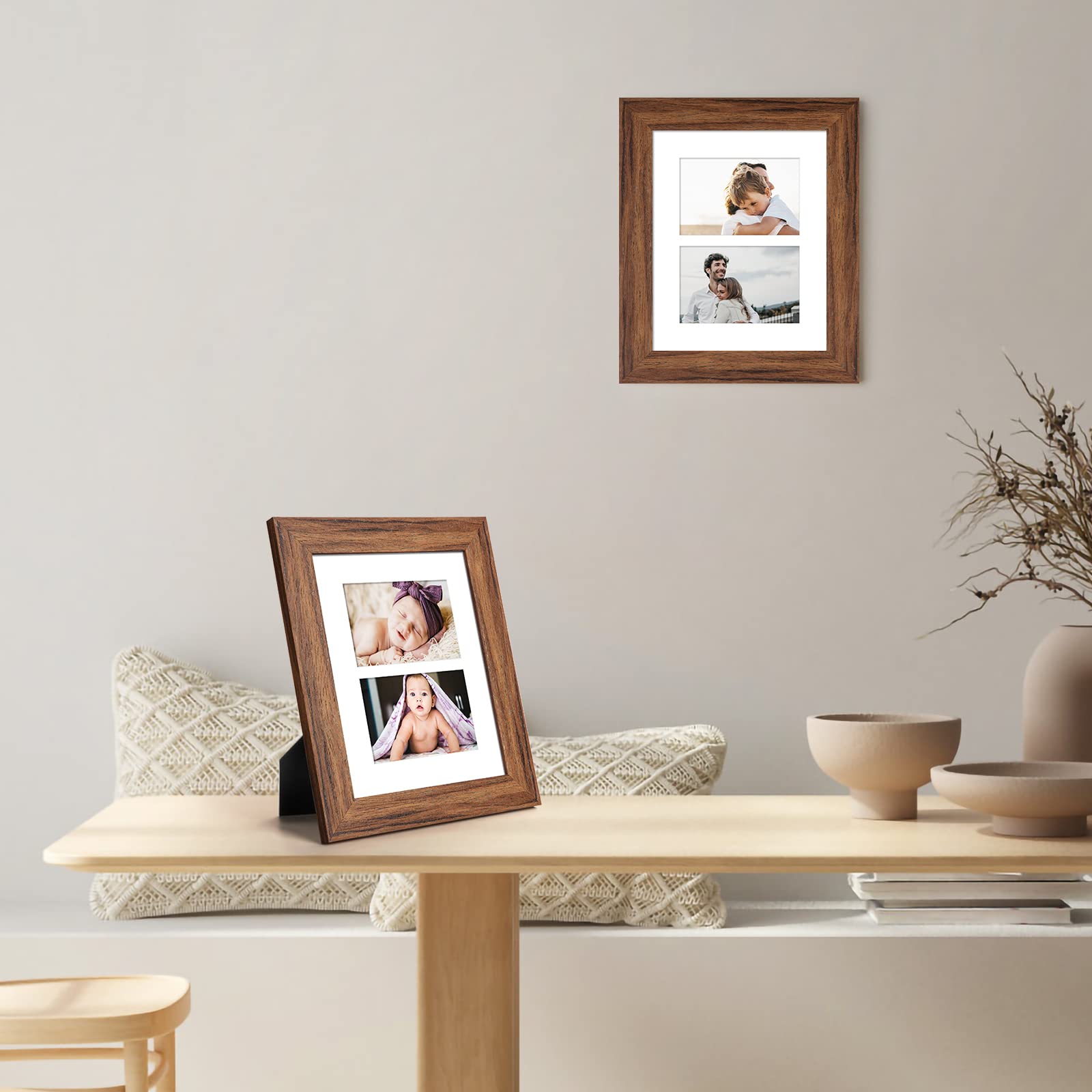 Gaevuian 8x10 Picture Frame Display Double 4X6 Picture Frame Collage,Multi Photo Frame with Mat,Plexiglass,Wall or Tabletop Deco
