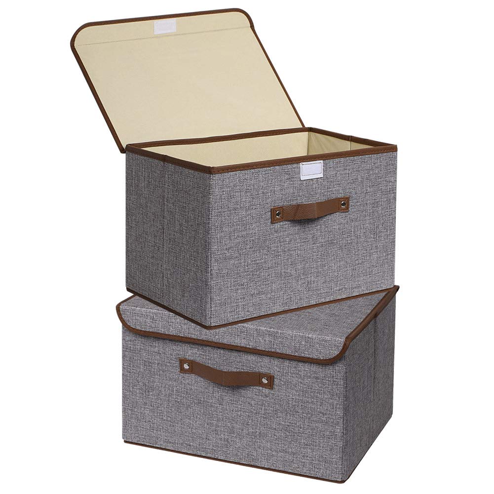Uujoly Storage Bins, Foldable Storage Box Cube With Lids And Handles Fabric Storage Basket Bin Organizer Collapsible Drawers Con
