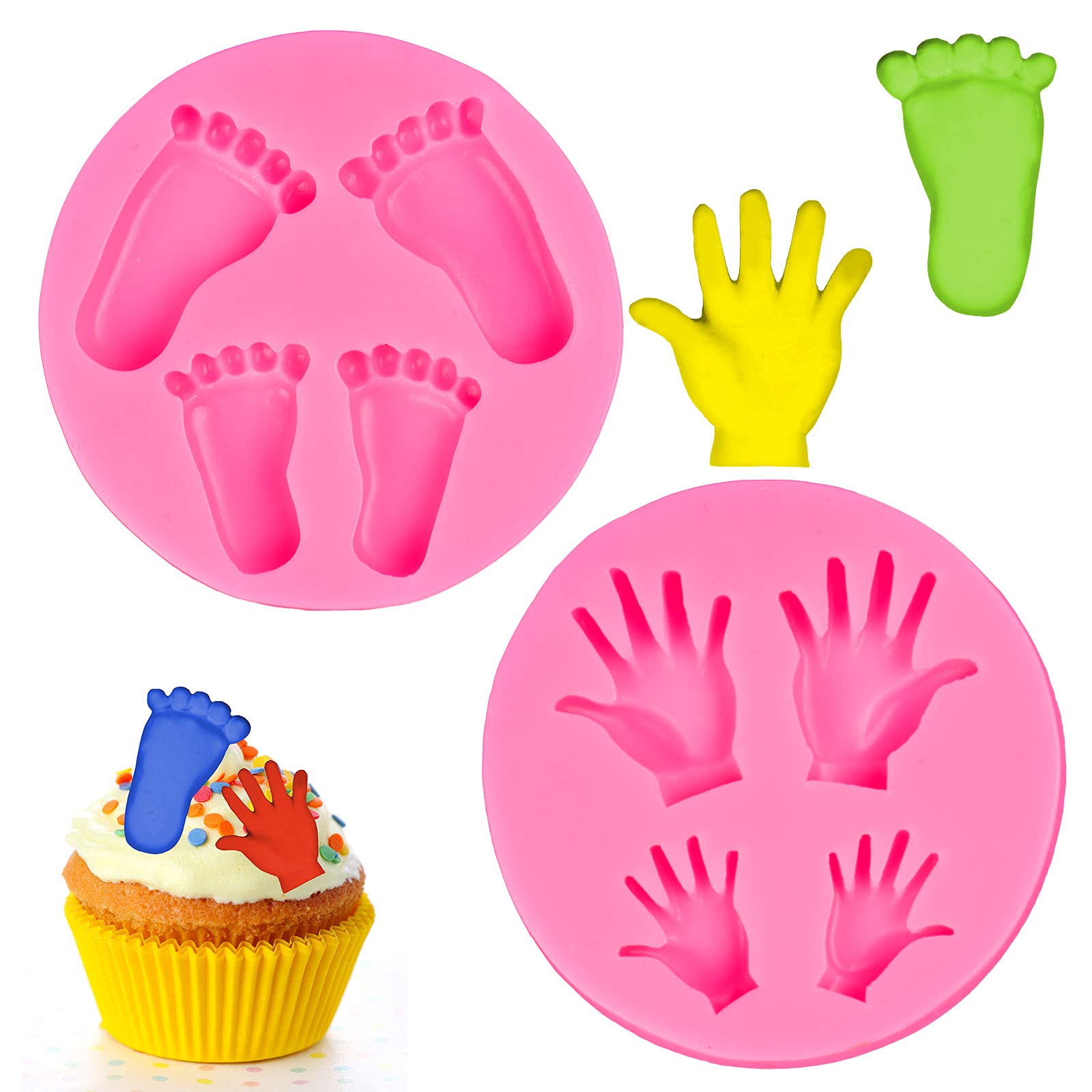 Whaline Silicone 3D Baby Feet Hands Mold Pink Chocolate Fondant Mould Baby Shower Candy Cake Topper Decoration Diy Baking Puddin