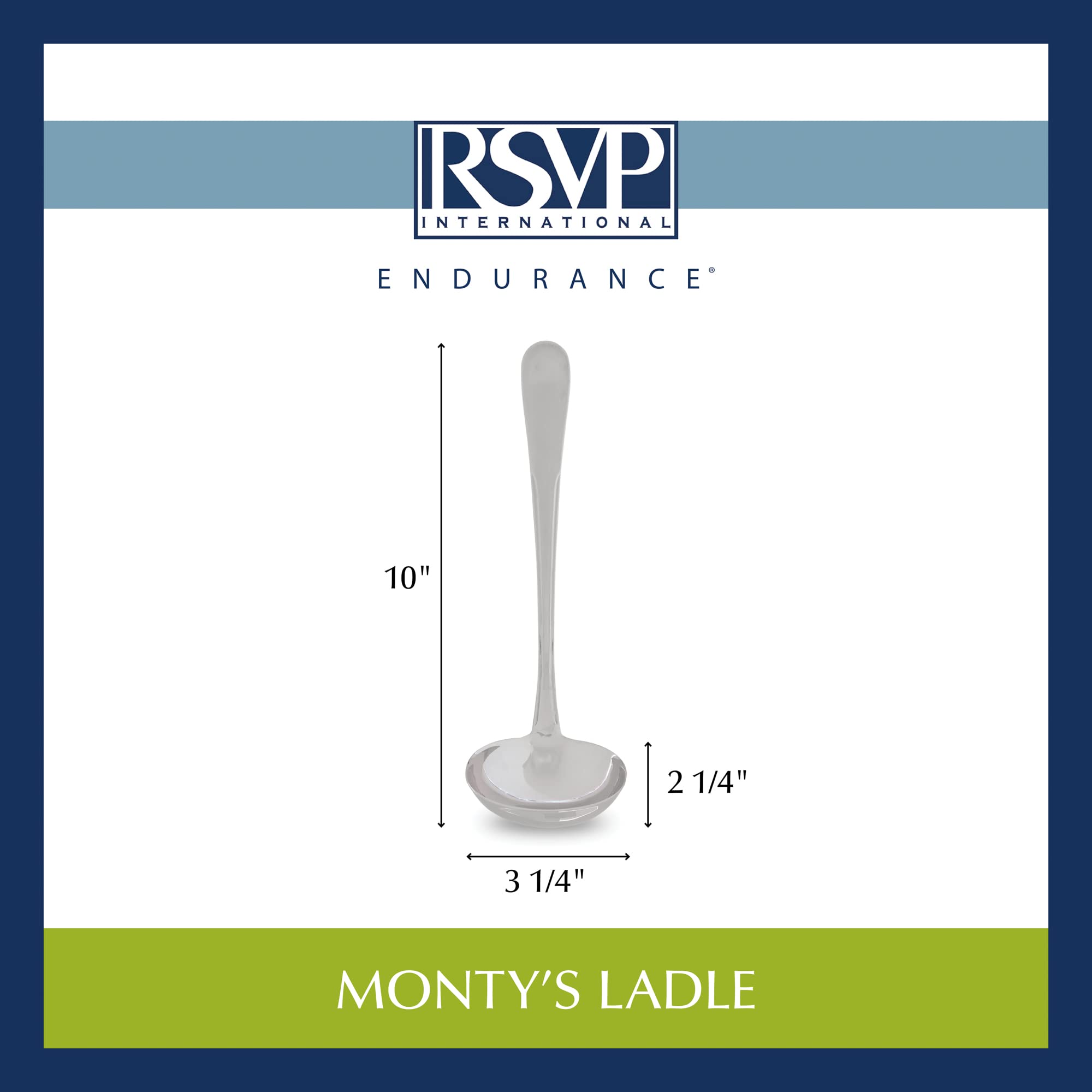 Rsvp International Endurance Flatware Collection Stainless Steel, Dishwasher Safe, Ladle