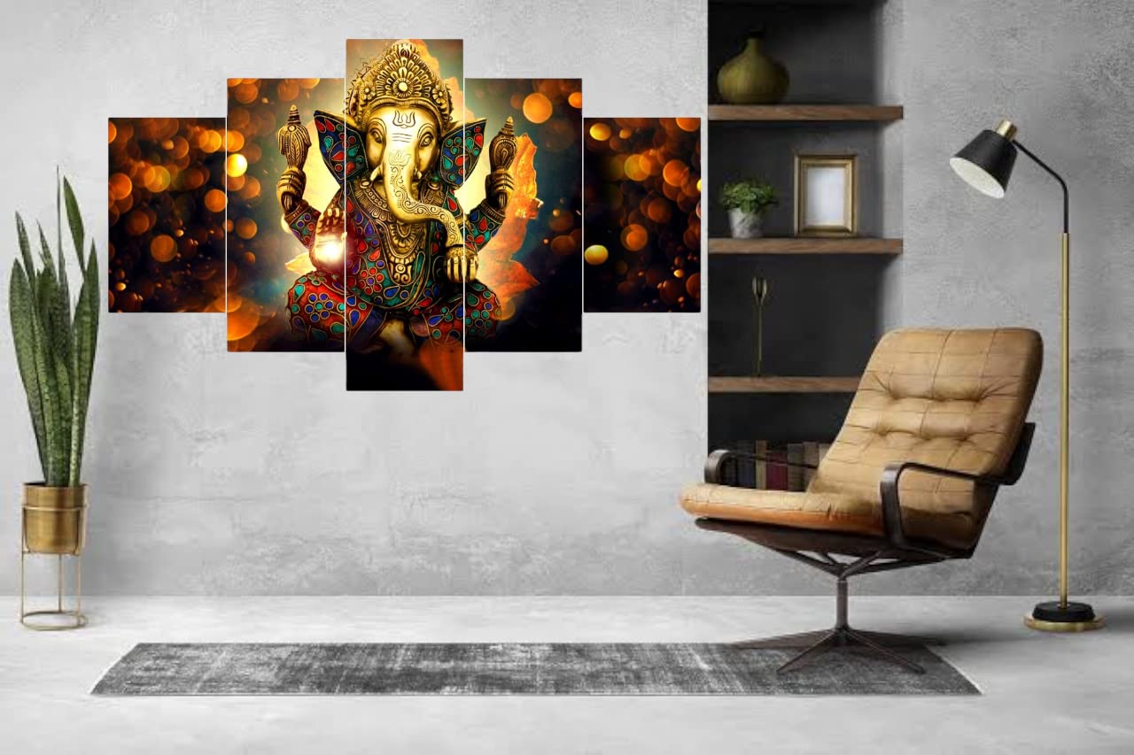 CIRCADIAN Home God Ganesha Painting 3D Art Work Framed Ultra Uv Painting Hindu Idol Ganpati Big Size (75 X 43 Cm) Multicolor