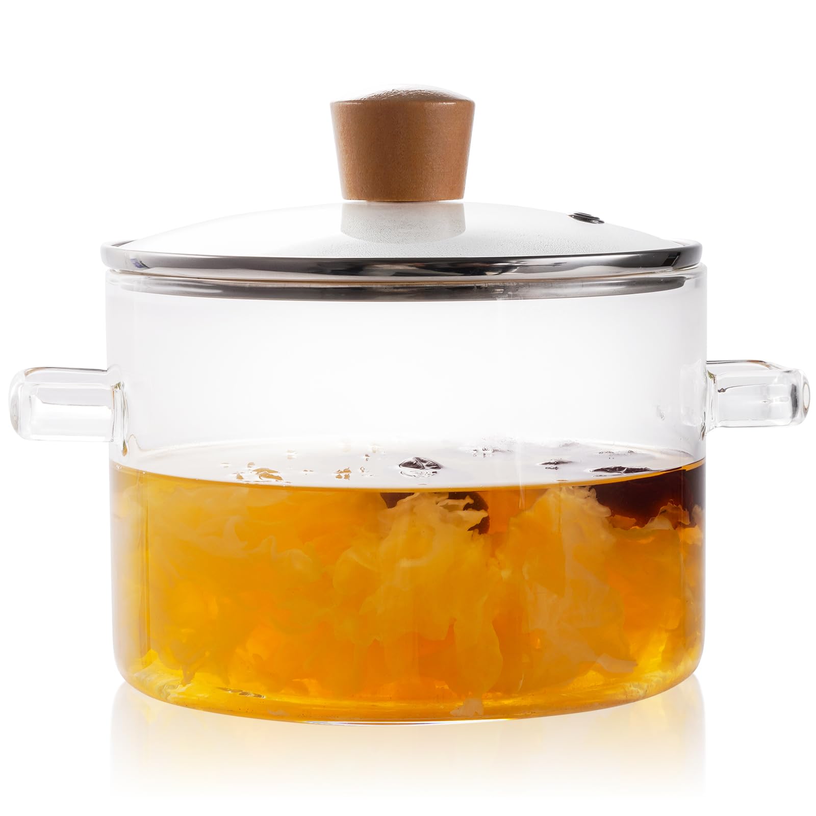 Recceng Glass Pots For Cooking On Stove, 1.8L/60 Oz Clear Simmer Pot Potpourri, Glass Saucepan With Lid, Cookware For Stovetop