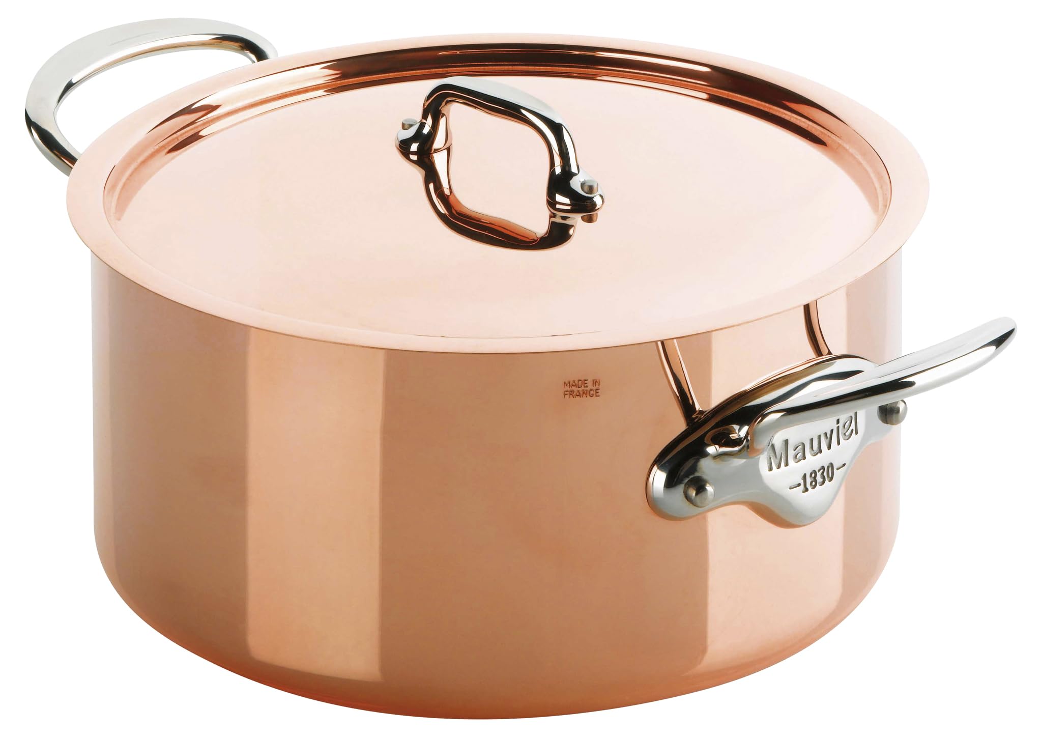 Mauviel M'Heritage 150 S 1.5Mm Polished Copper & Stainless Steel Oval Stewpan With Lid, And Brass Handles, 5.6-Qt, Made In Franc