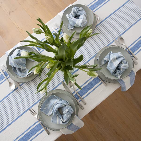 Linenme Linen Tablecloth Off White Blue Tuscany, 54 X 126