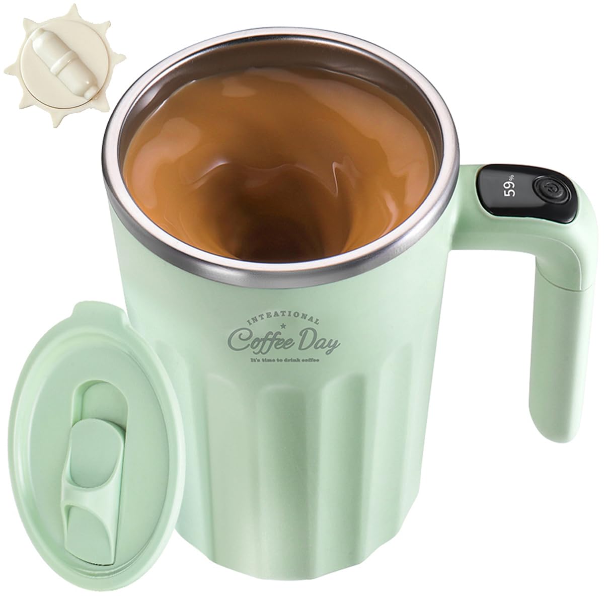 Electric Mixing Mug,Electric Stirring Mug, Coffee Mug,Suitable for Coffee, Milk, Cocoa and Other Beverages (Matcha Green, 12 oz)