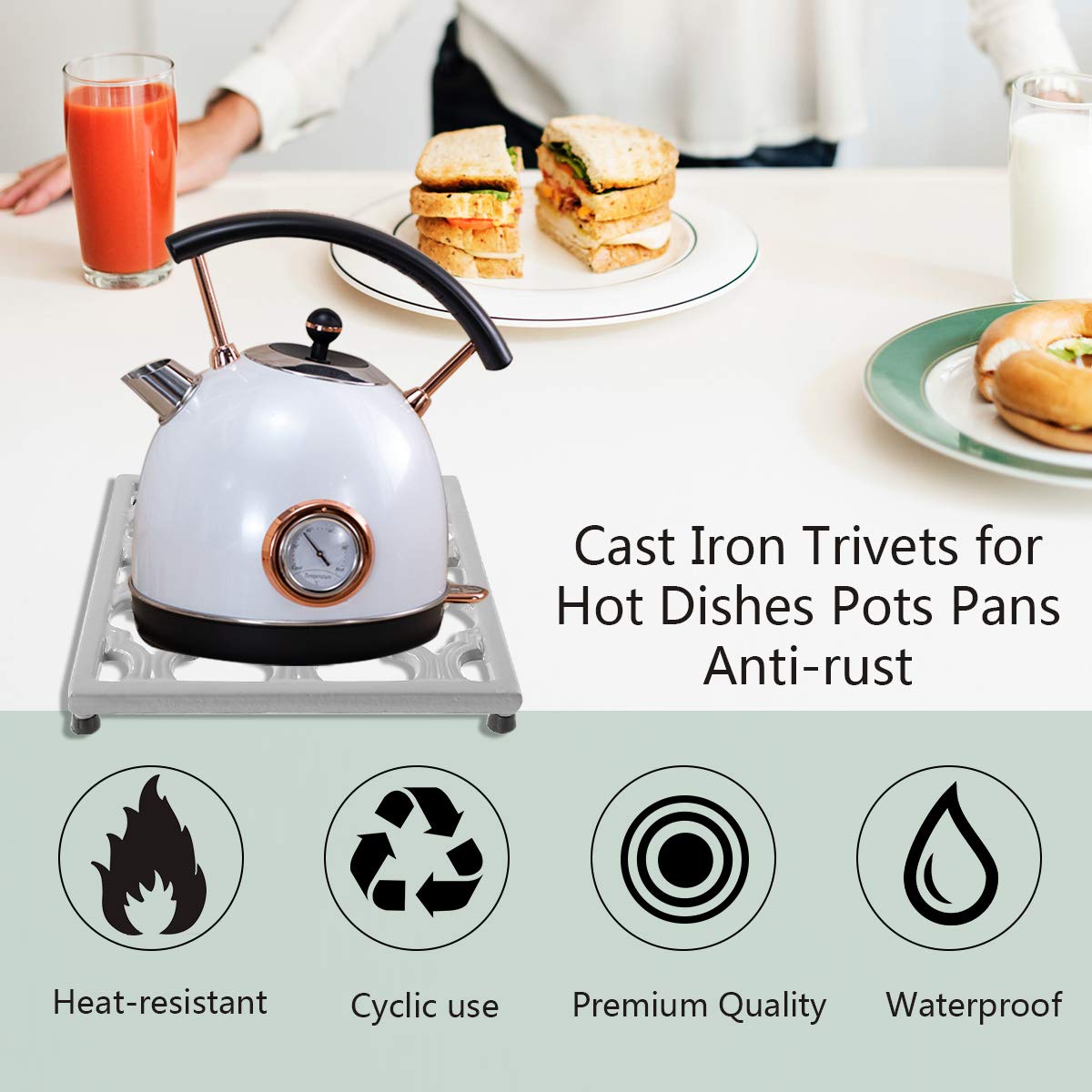 Square Cast Iron Trivet Gray Metal Trivets For Kitchen Dining, Hot Pot Holder Hot Pads For Table & Countertop - Heat Resistant T