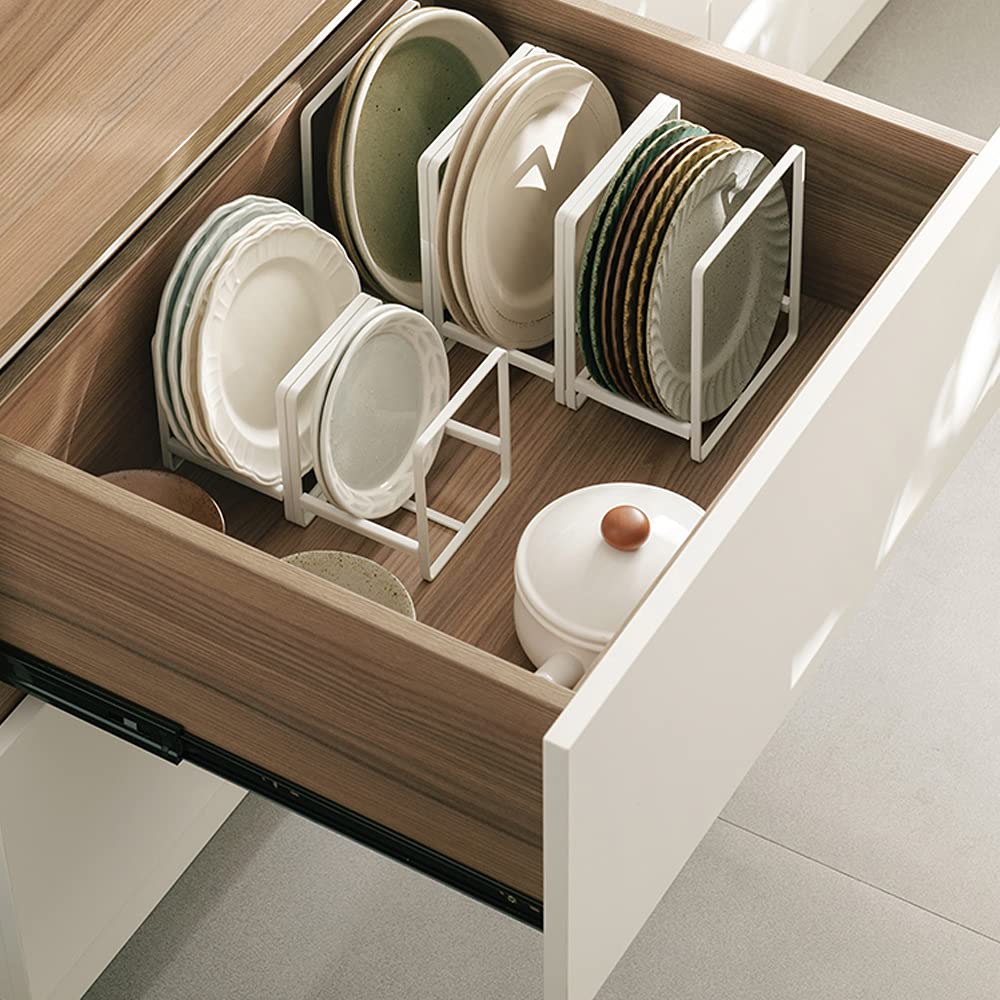 4Pcs Plate Holders Organizer, Metal Dish Storage Dying Display Rack For Cabinet, Counter And Cupboard - White, 2 Small And 2 Lar