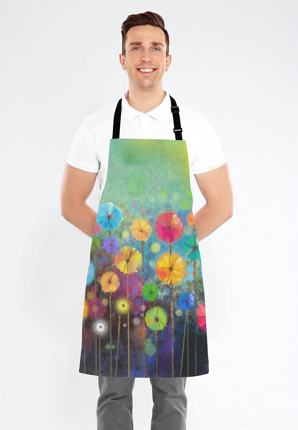 Lefolen Colorful Spring Petal Flowers Bib Apron With Adjustable Neck For Men Women,Suitable For Home Kitchen Cooking Waitress Ch