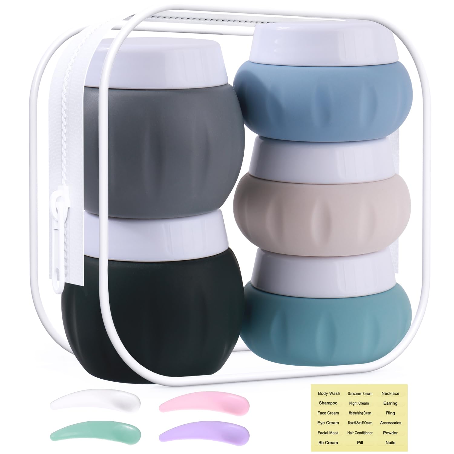 Travel Containers For Toiletries, Glamfields Tsa Approved 2Pcs 1.7Oz+3Pcs 1Oz Travel Size Silicone Jars Bpa Free, Leak-Proof Tra