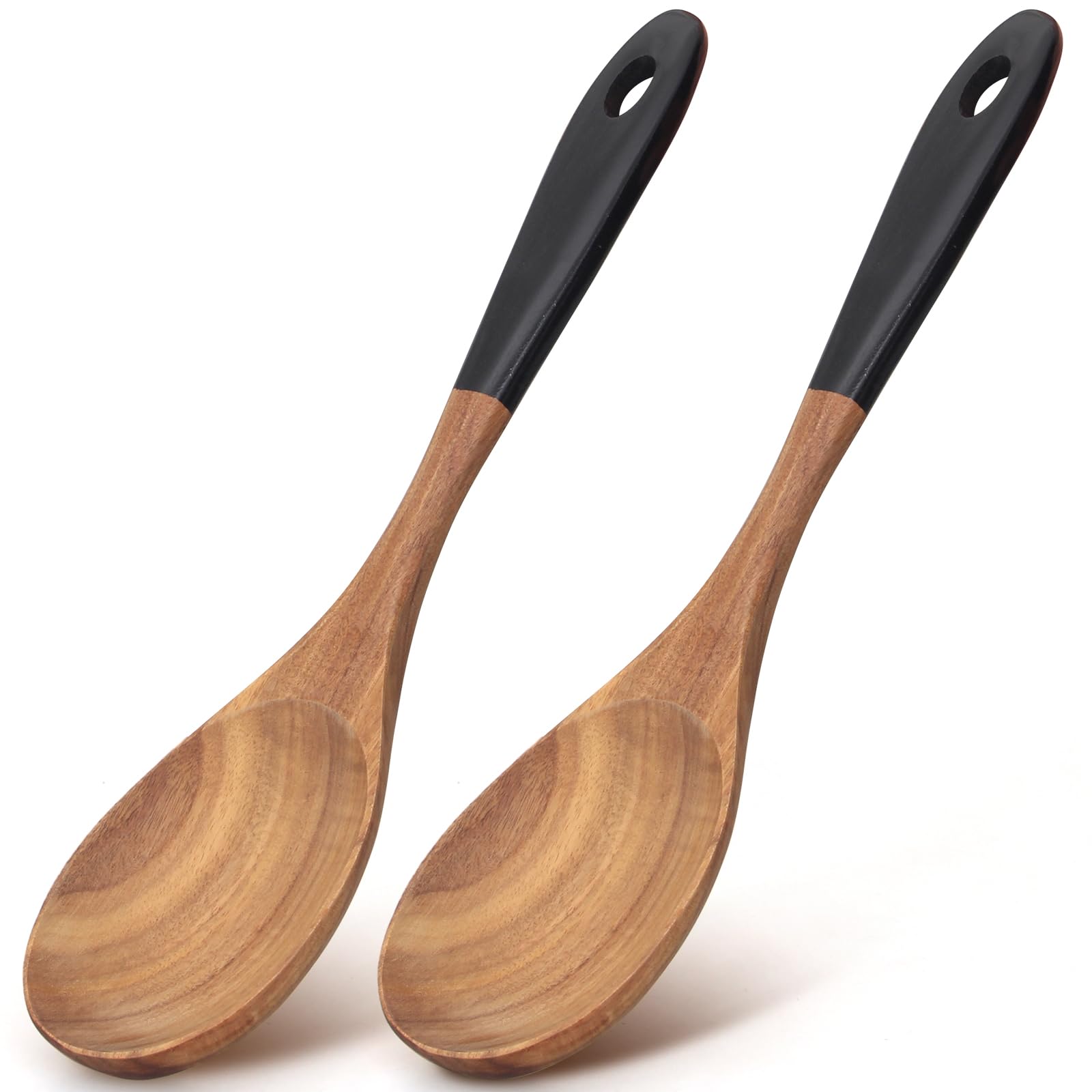 2 Pcs Large Wooden Spoons for Cooking Serving Spoon 12 Big Mixing Spoons for Baking Cooking Spoon Set Unique Acacia Wood Utensil