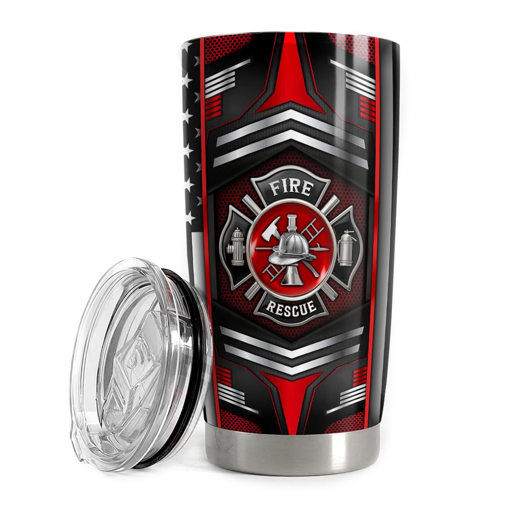 Firefighter Tumbler 20oz Stainless Steel Insulated Travel Mug Cup for Fireman Dad Husband Firefighters Gifts for Birthday Christ