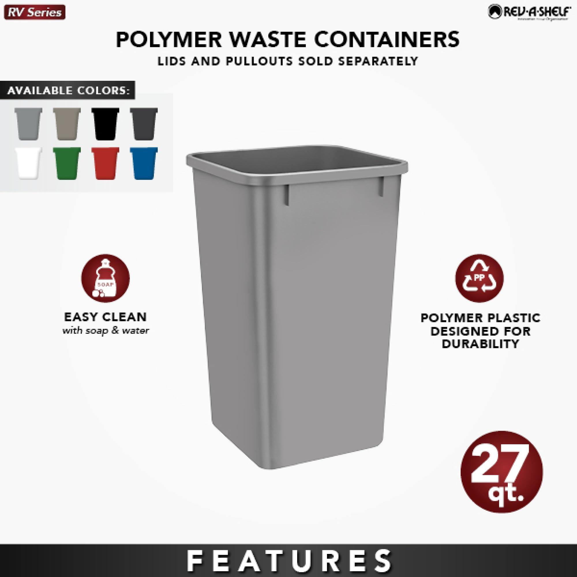 Rev-A-Shelf Rv-1024-17 27 Quart Replacement Container  Metallic Silver
