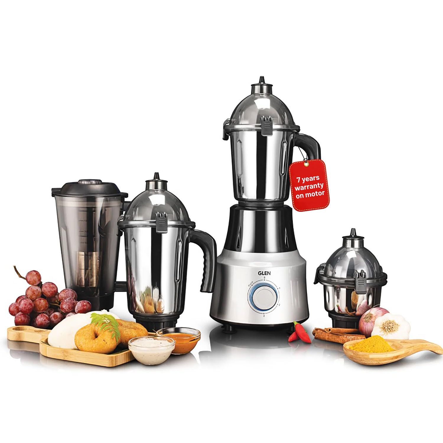 Glen Ultra Tuff 1000W Mixer Grinder With 100% Copper Motor | 4 Stainless Steel Jars | 7 Years Motor Warranty | Heavy-Duty Perfor
