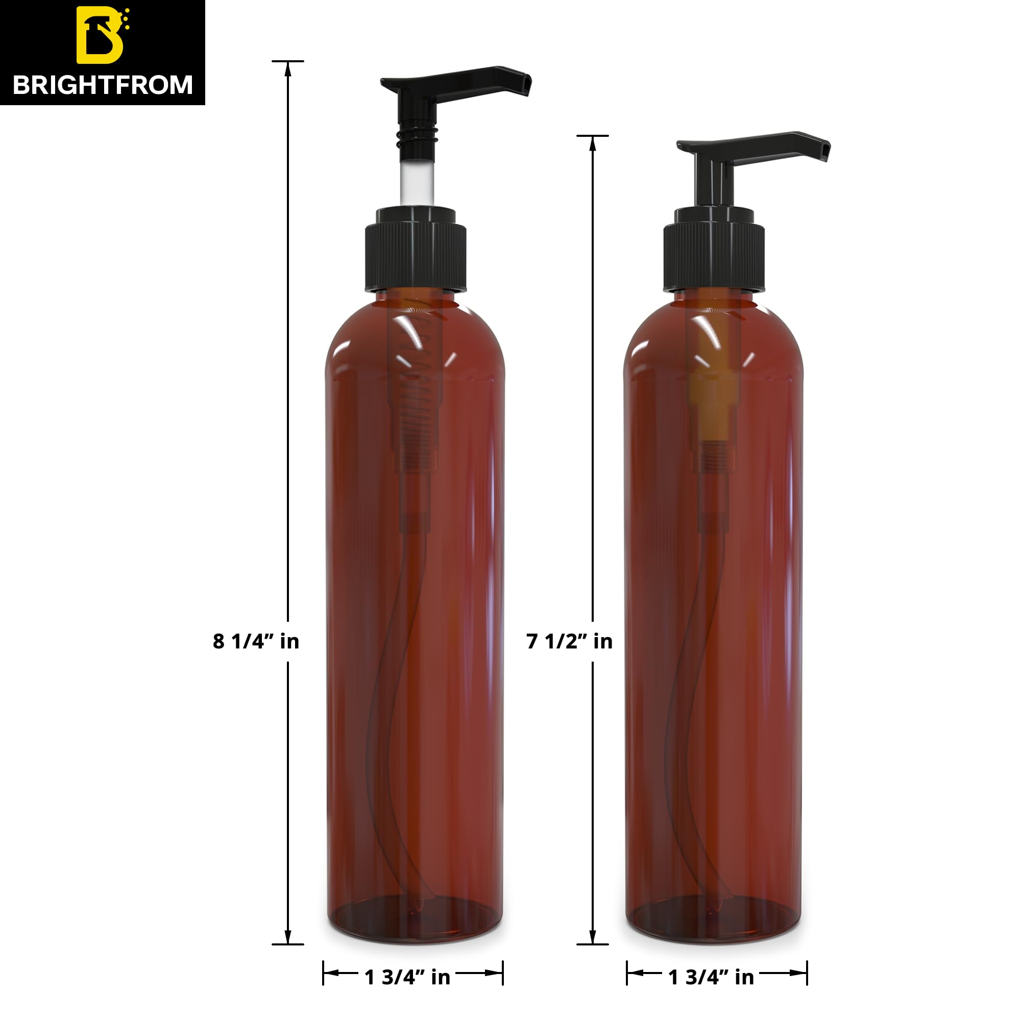 Brightfrom Lotion Pump Bottles, Empty 8 Oz, Bpa-Free Refillable Plastic Containers, Amber With Black Dispenser For - Soap, Shamp