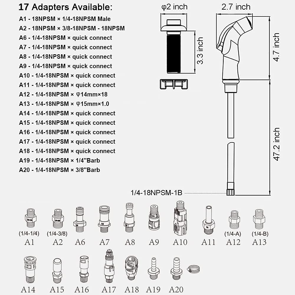 Houtingmaan Kitchen Side Sprayer Replacement, Brushed Nickel, 4.7x2.7 inch, Model 368, 17 Adapters Available