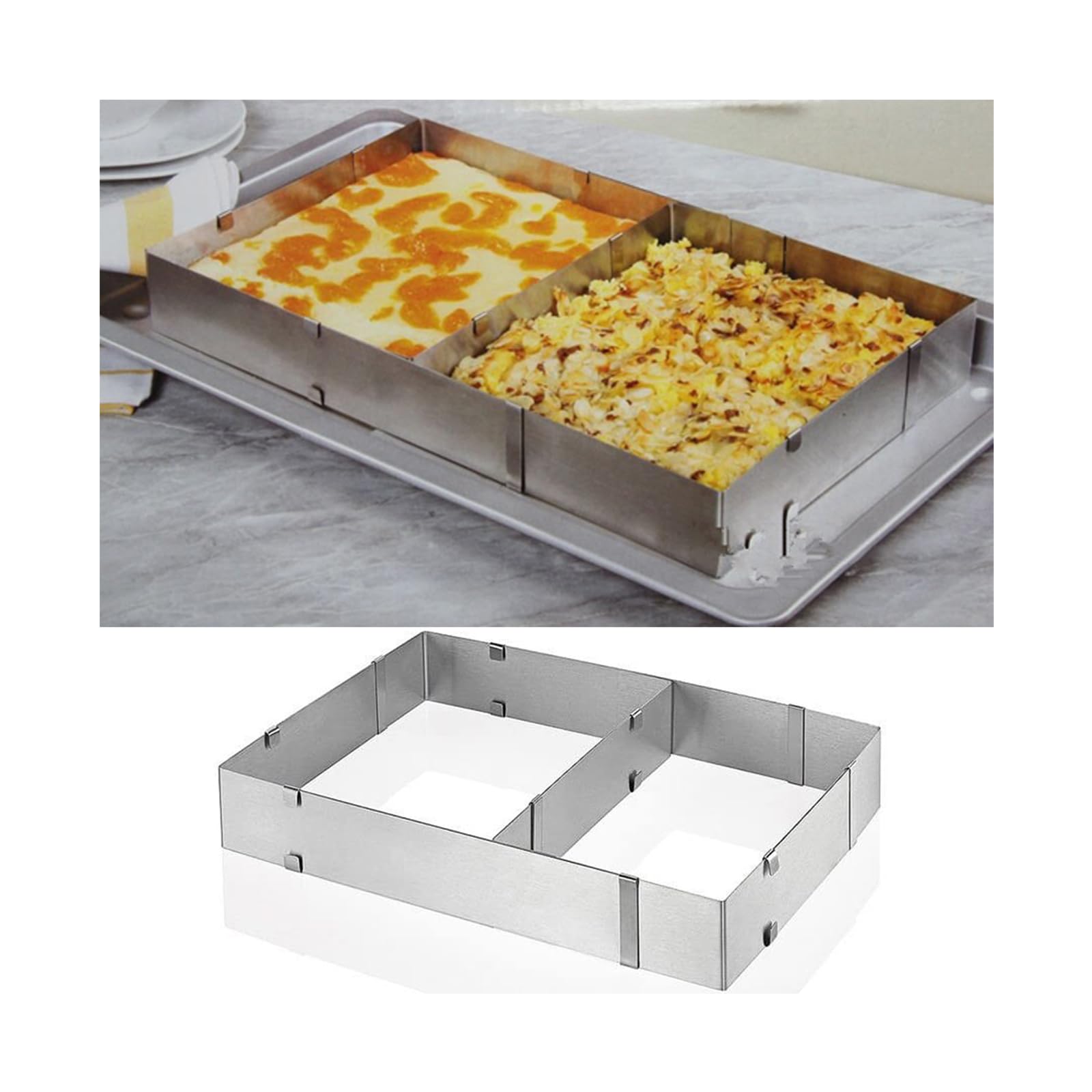 10 Reach 20 Inch Rectangular Stainless Steel Adjustable Flexible Scalable Mousse Cake Mould Cake Tiramisu Bread Pastry Baking Mo