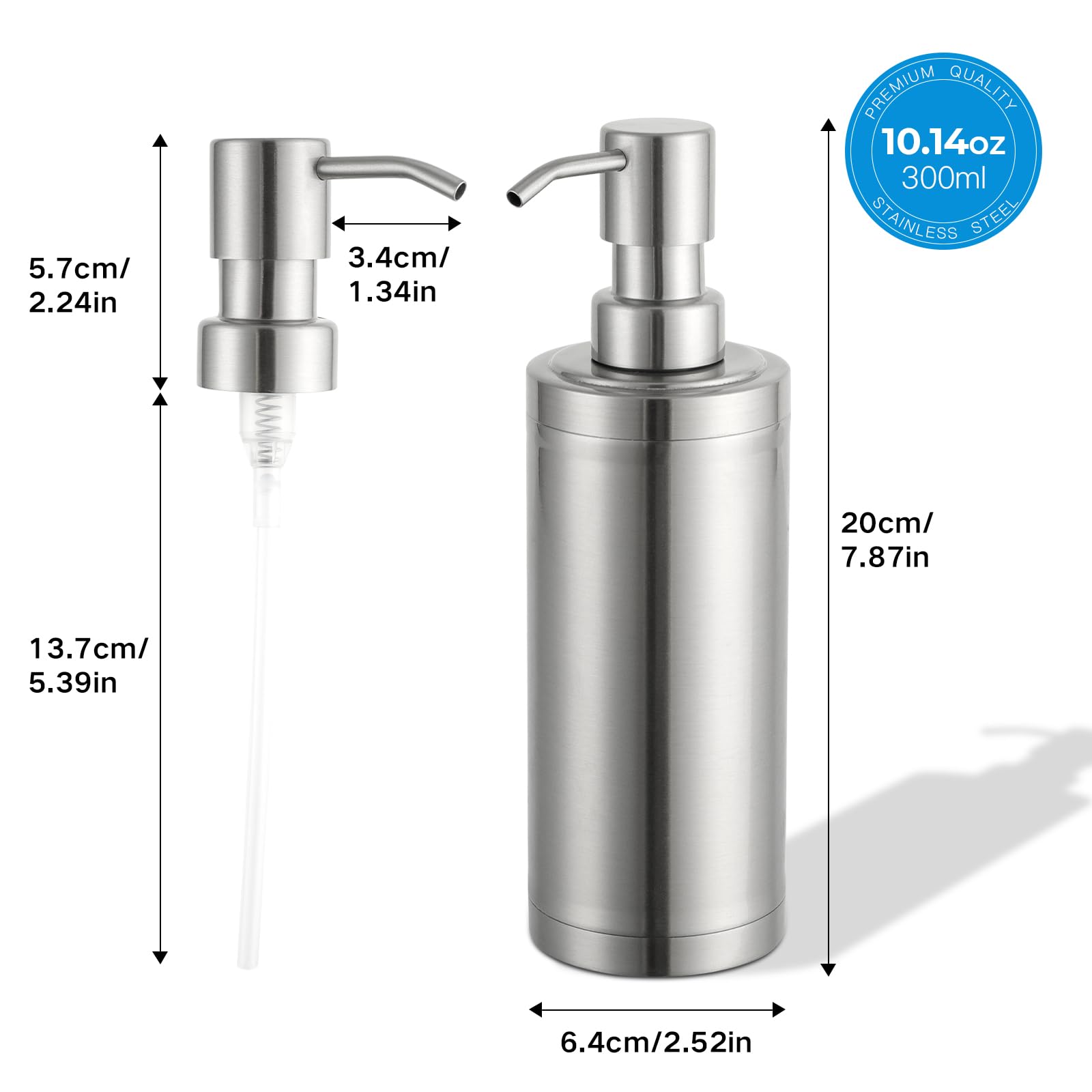 Gappo Brushed Nickel Soap Dispenser Stainless Steel Metal Pump Hand Lotion Bottle For Bathroom, Bedroom And Kitchen(300Ml/10.15O