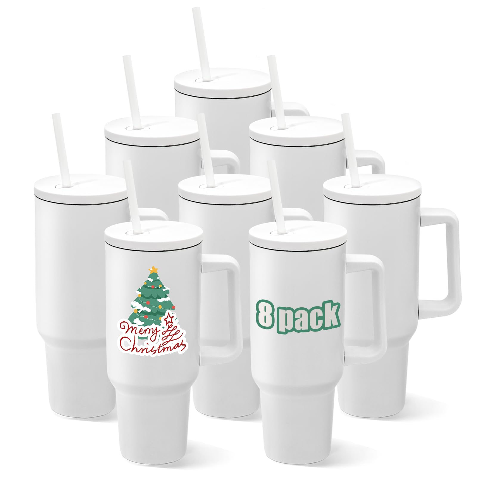 YOUKE OLA 8 Pack Sublimation Tumblers 40oz with Handle and Straw Lid Blanks Stainless Steel Insulated Large Tumbler Bulk Coffee 