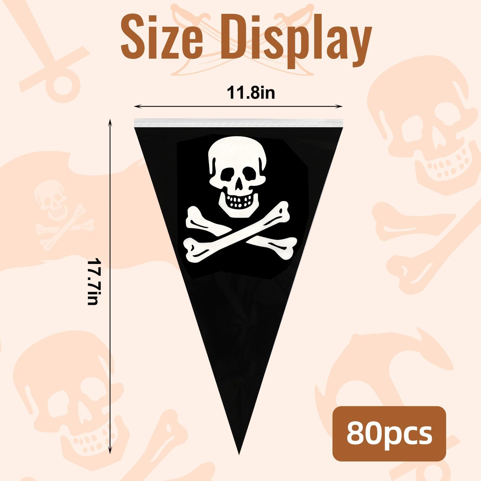 MARFOREVER 164 Ft Halloween Pirate Banner Bunting, 80 Pcs Pirate Birthday Party Decorations Skull Triangle Pennant Flag for Hall
