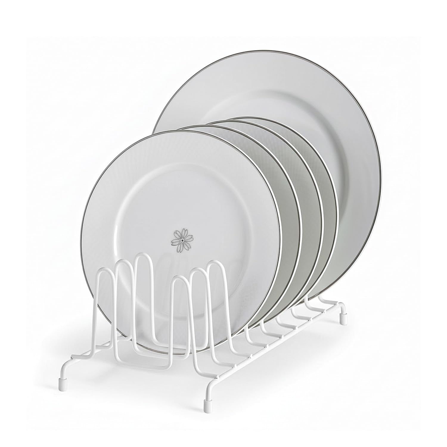DekoTech Plate Organizer Rack, 2 Pack White Metal Plate Holder, Upright Dish Drying Stand for Dinner Plates, SpaceSaving Counte