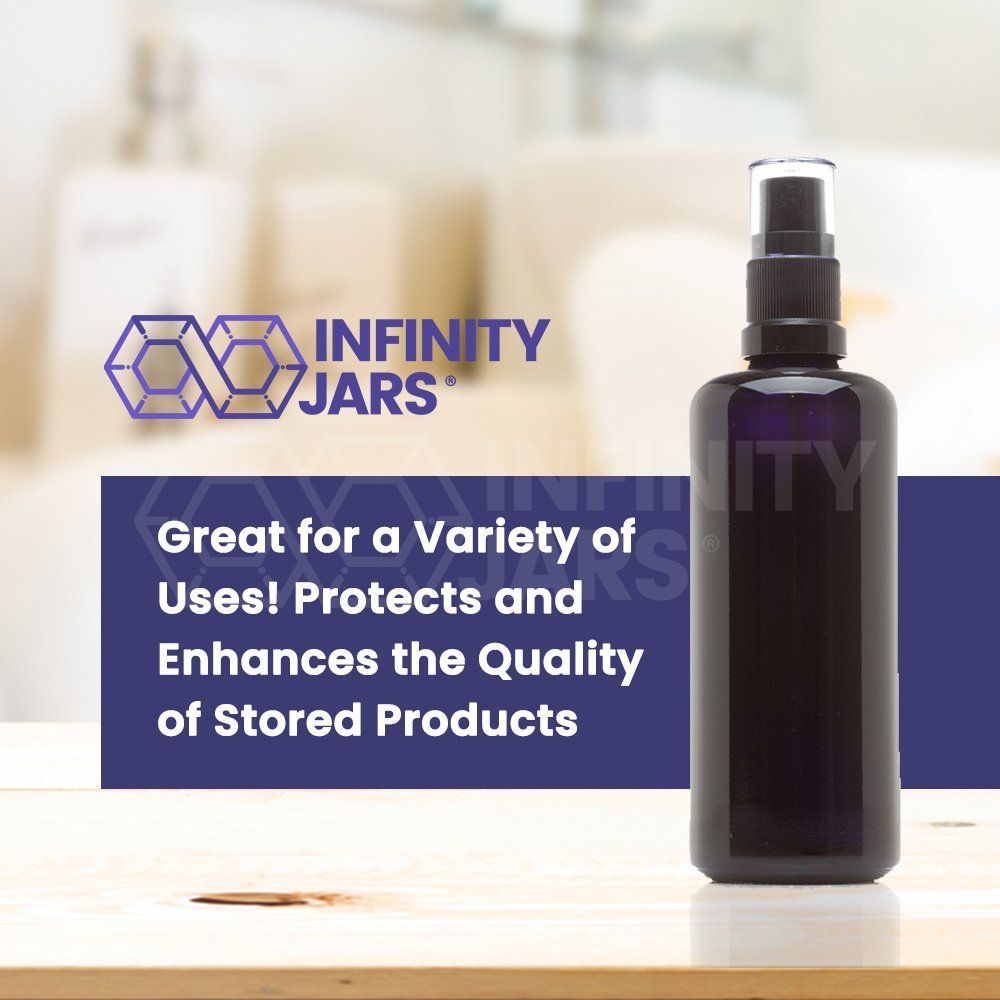 Infinity Jars 100 Ml (3.4 Fl Oz) Black Ultraviolet Glass Fine Mist Spray Bottle Cleaning Products Refillable Containers Homemade