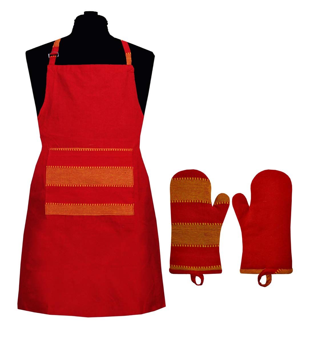 Sbnlifestyle Cotton Yarndyed Aprons, 55Cm In Width & 85Cm In Length With 1 Center Pocket, Adjustable Buckle On Top And 2 Long T