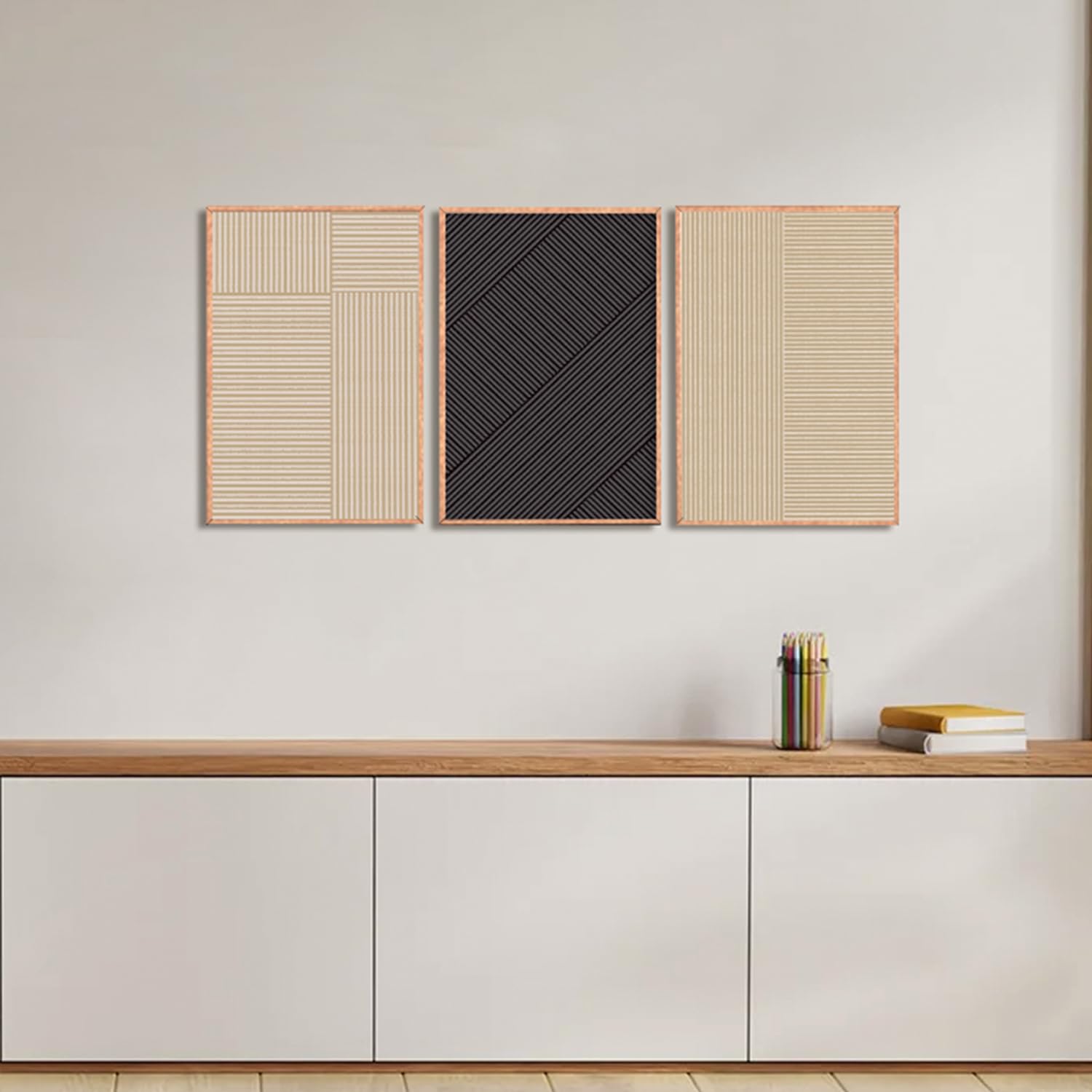 Kairne Minimalist Line Framed Canvas Wall Art Set, Beige Textured Wall Decor, Neutral Illustration Wall Painting, Modern Brown A