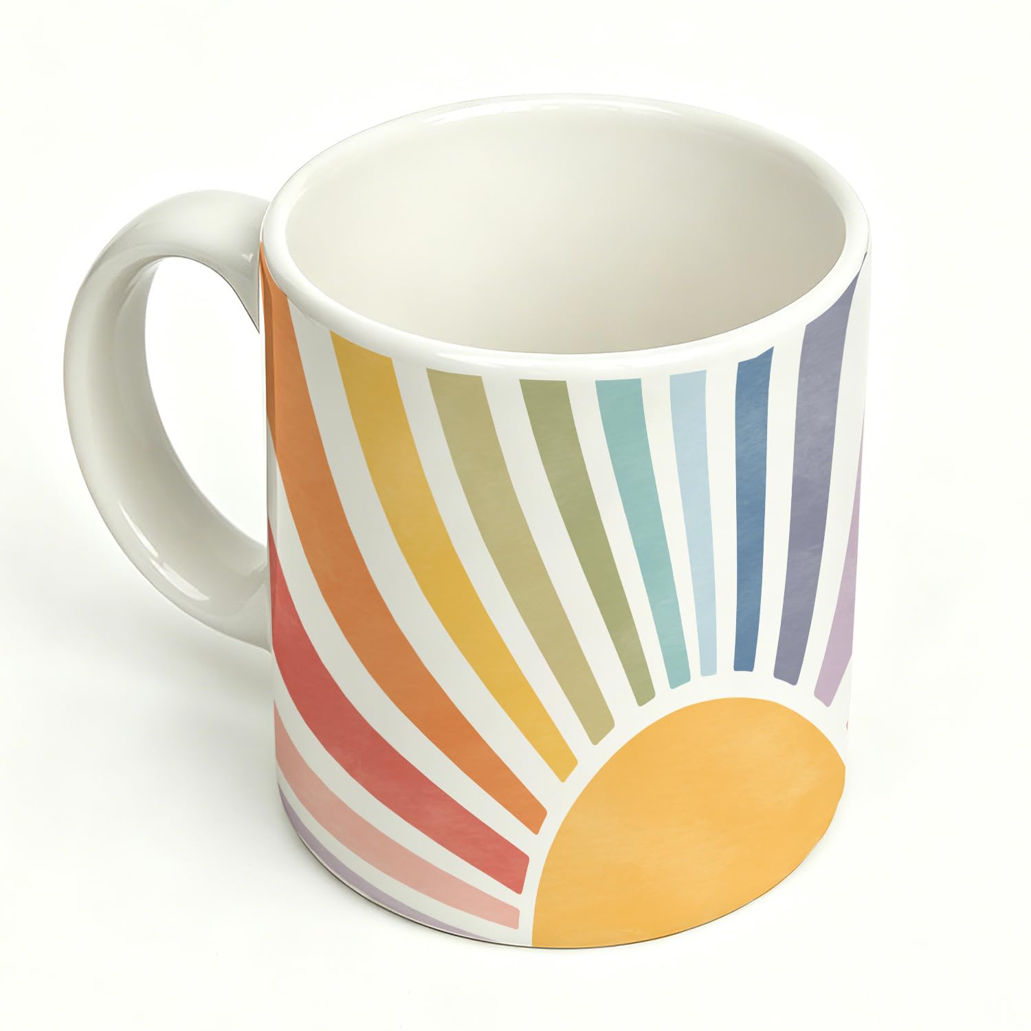 MKIJUHB Boho Rainbow Ceramic Mug Cup With Handle, Colorful Watercolor Sunshine Porcelain Tea Mug for Kids Boys Girls Nursery, 11