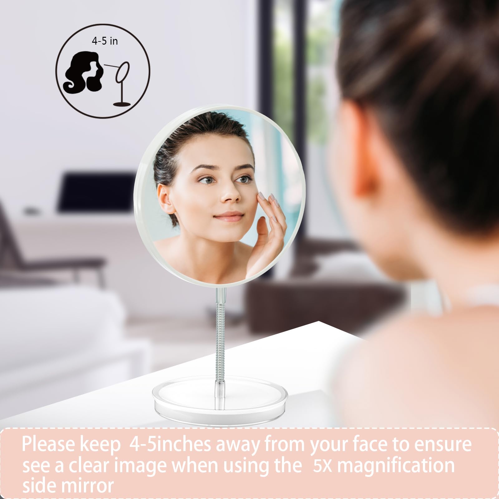 Jasefa 1x/5x Magnifying Makeup Mirror with Stand, Magnified 6 Double Sided Desk Table Mirror,180 Rotation Tabletop Cosmetic Mirr