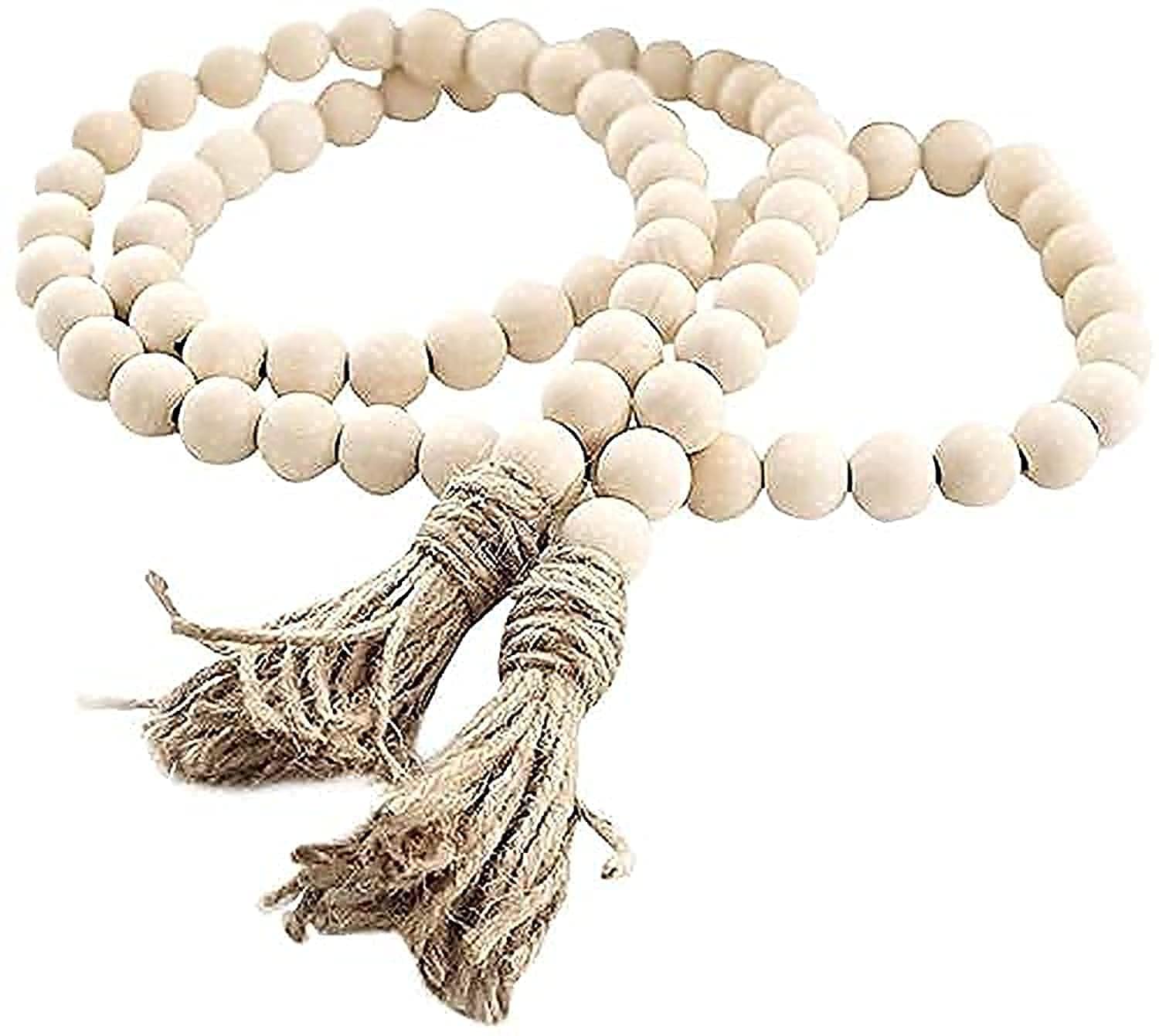 LSKYTOP 58 Inches Wood Bead Garland with Tassel,Farmhouse Rustic Prayer Boho Wooden Beads for Tiered Tray Coffee Table Mantel De
