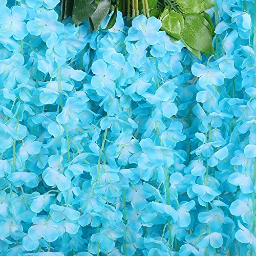 Mundeya Artificial Hanging Wisteria Flower Vine, Sky Blue - Pack Of 6